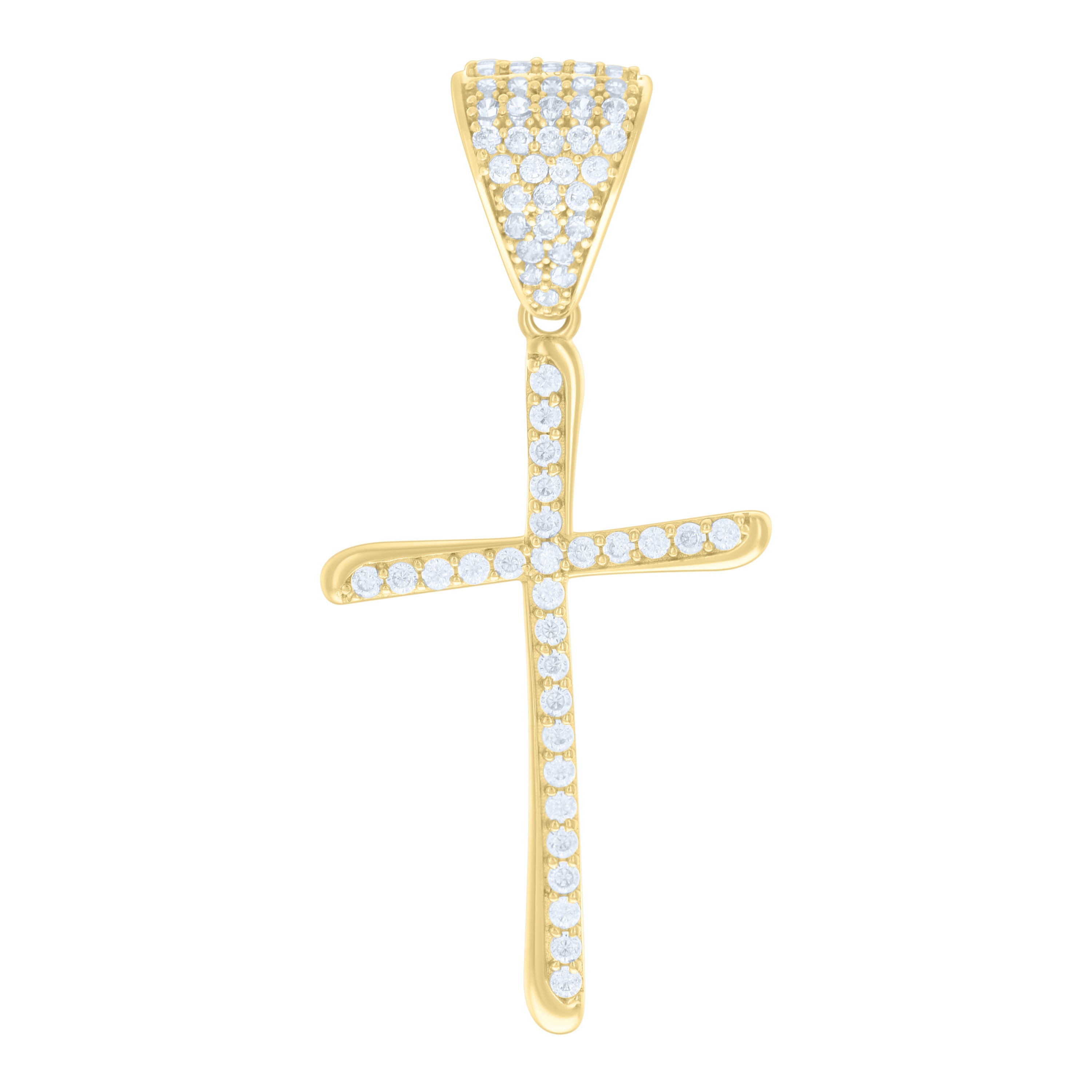 14kt Yellow Gold Mens Cubic-Zirconia Cross Religious Charm Pendant