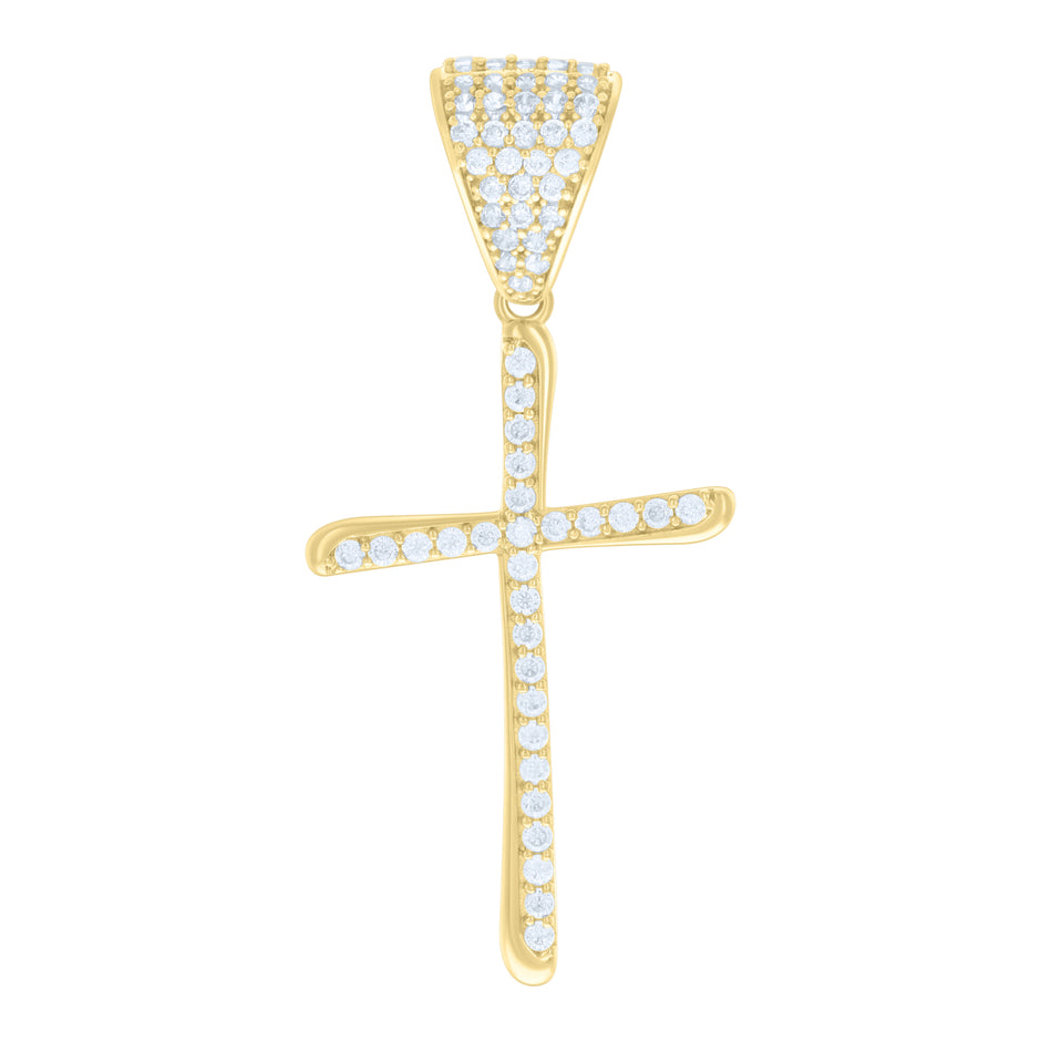 14kt Yellow Gold Mens Cubic-Zirconia Cross Religious Charm Pendant