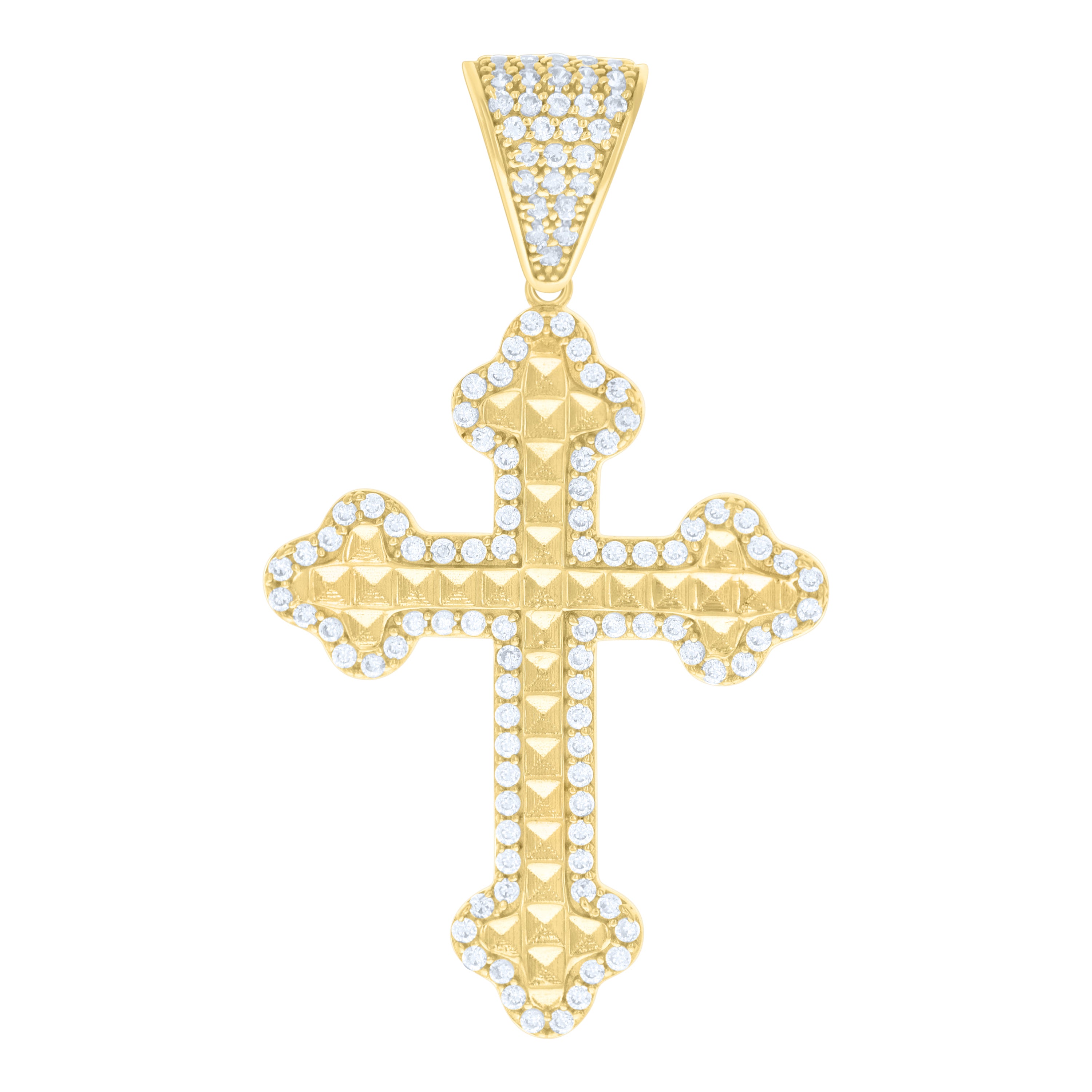 14kt Yellow Gold Mens Cubic-Zirconia Cross Religious Charm Pendant