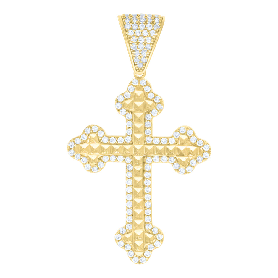 14kt Yellow Gold Mens Cubic-Zirconia Cross Religious Charm Pendant