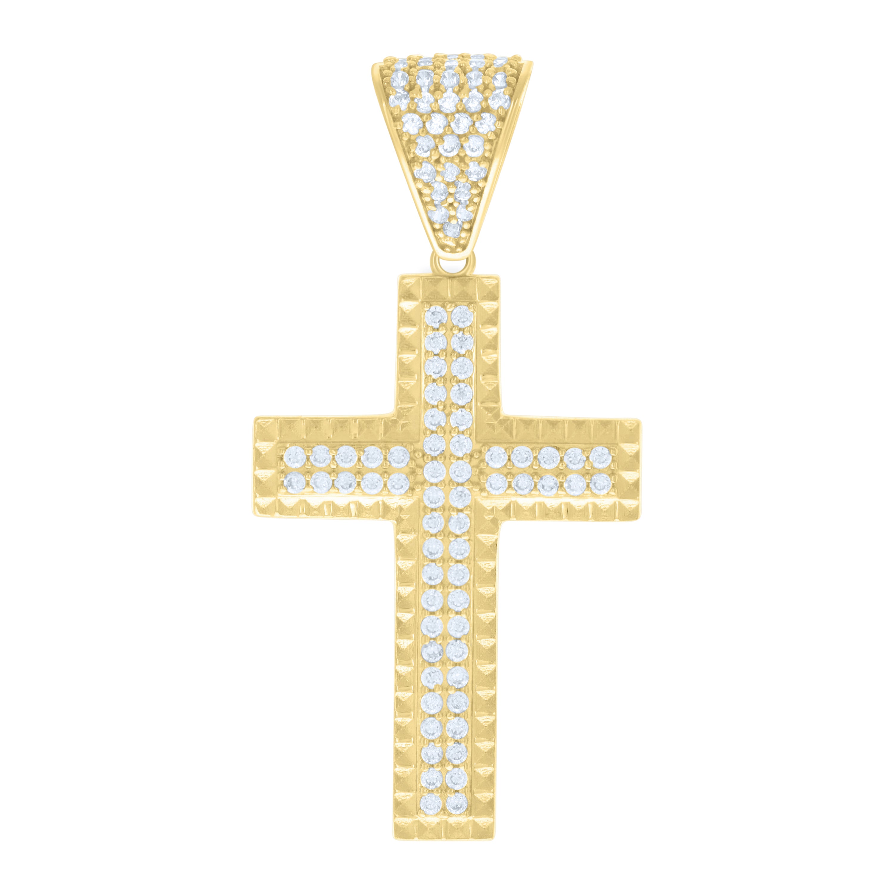 14kt Yellow Gold Mens Cubic-Zirconia Cross Religious Charm Pendant