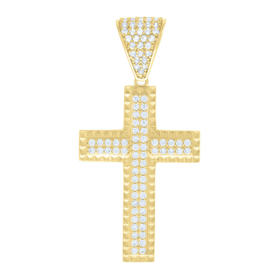 14kt Yellow Gold Mens Cubic-Zirconia Cross Religious Charm Pendant