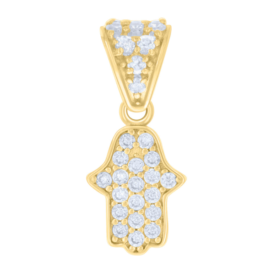 14kt Yellow Gold Womens Cubic-Zirconia Hamsa Symbol Religious Charm Pendant