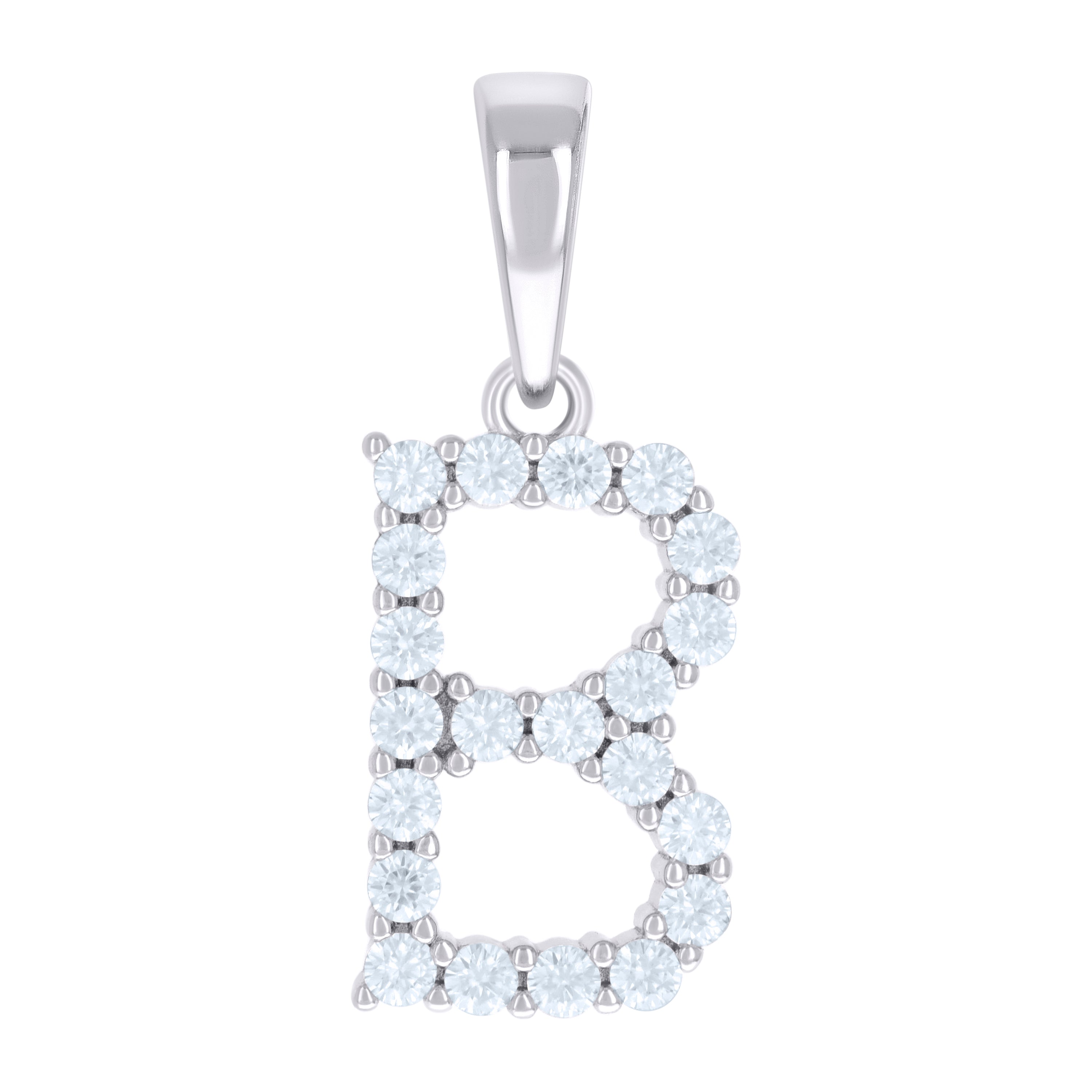 925 Sterling Silver Unisex Cubic-Zirconia Initial B Alphabet Charm Pendant