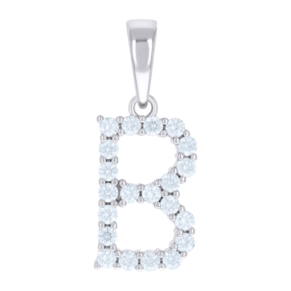 925 Sterling Silver Unisex Cubic-Zirconia Initial B Alphabet Charm Pendant