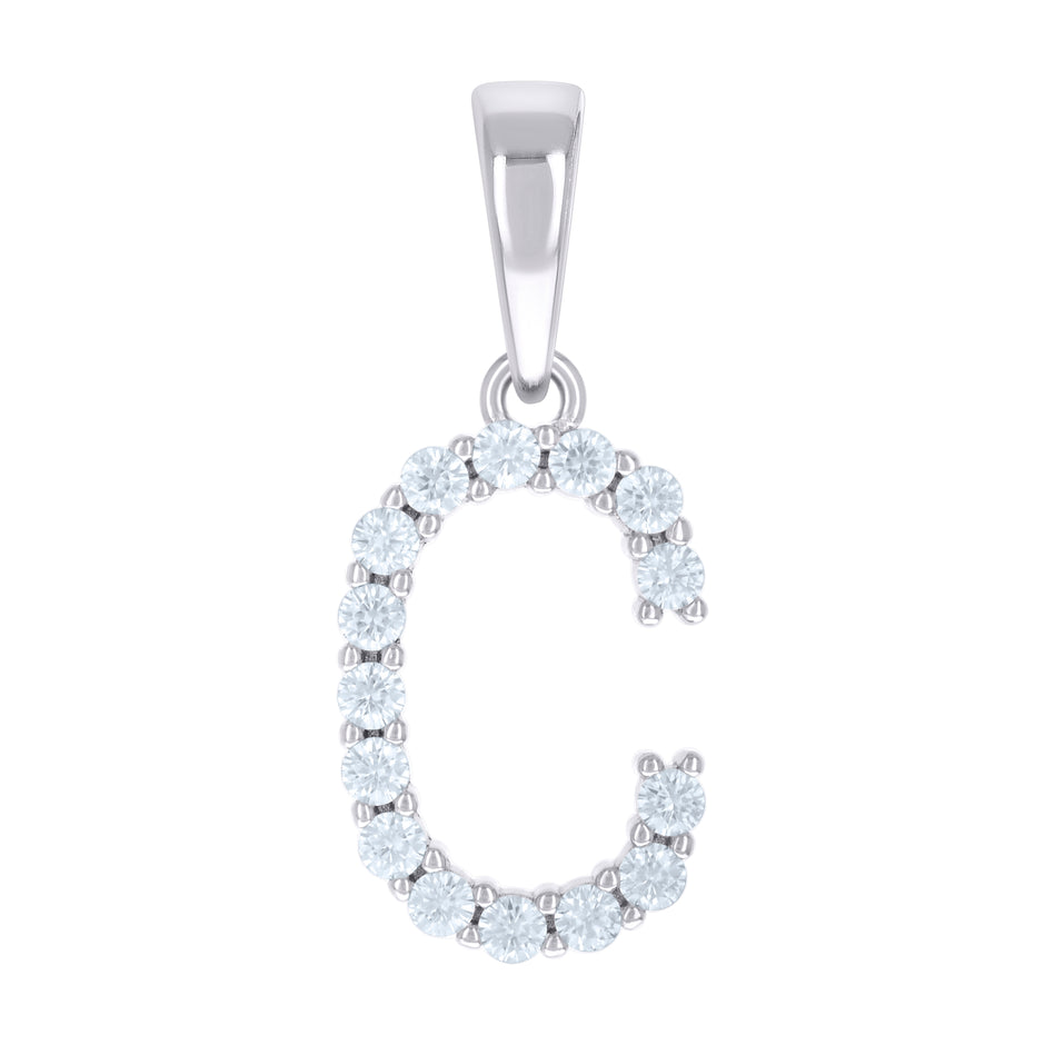 925 Sterling Silver Unisex Cubic-Zirconia Initial C Alphabet Charm Pendant