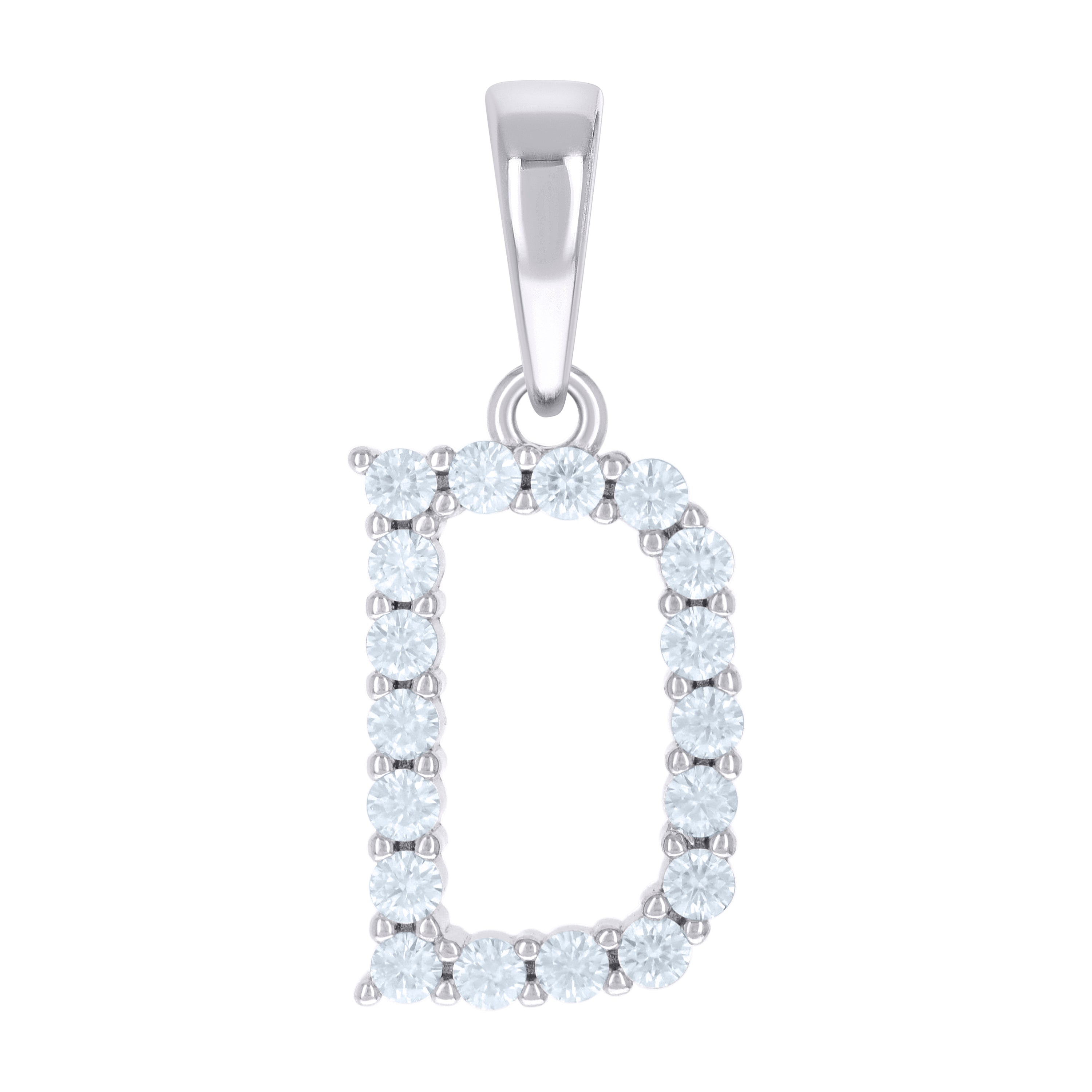 925 Sterling Silver Unisex Cubic-Zirconia Initial D Alphabet Charm Pendant