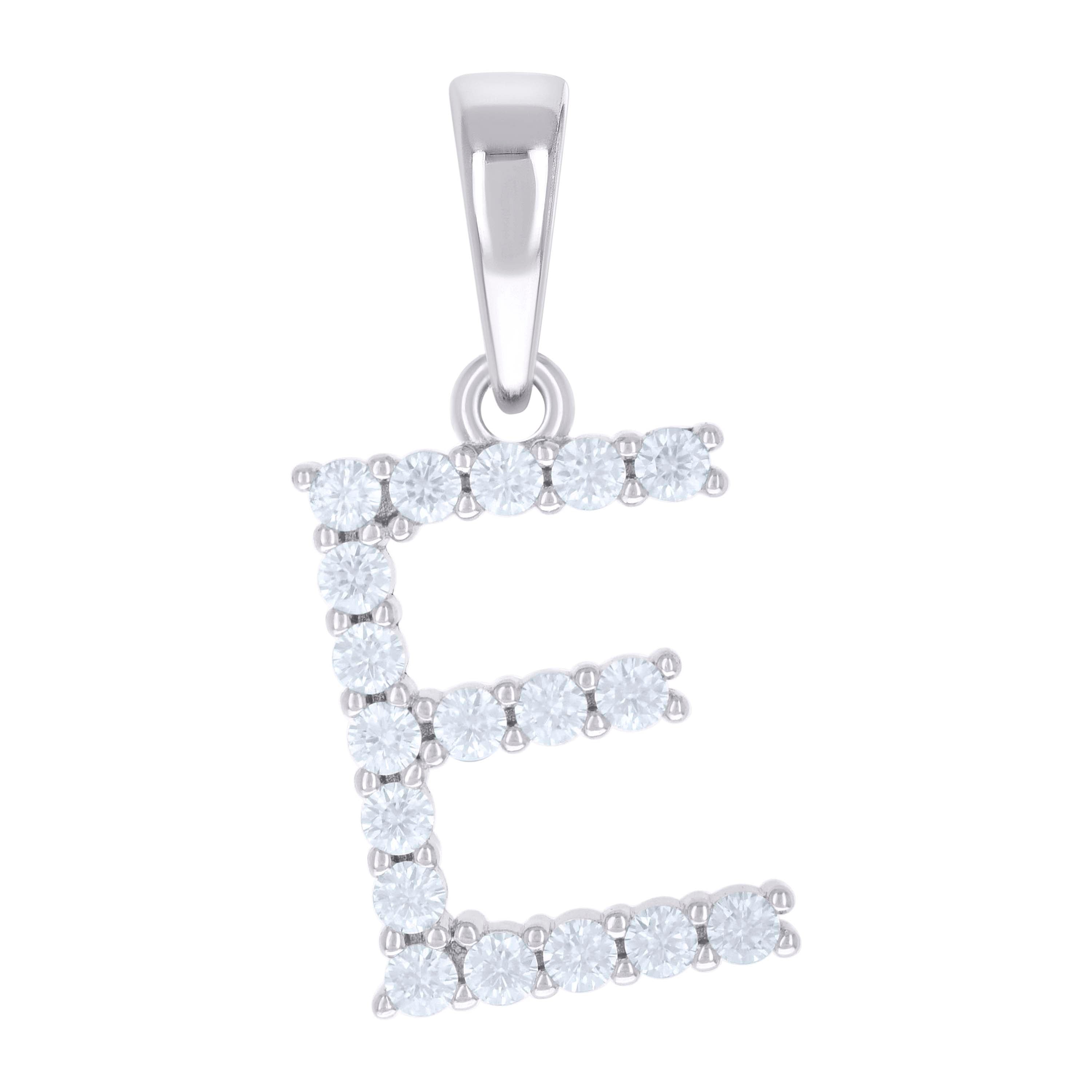925 Sterling Silver Unisex Cubic-Zirconia Initial E Alphabet Charm Pendant
