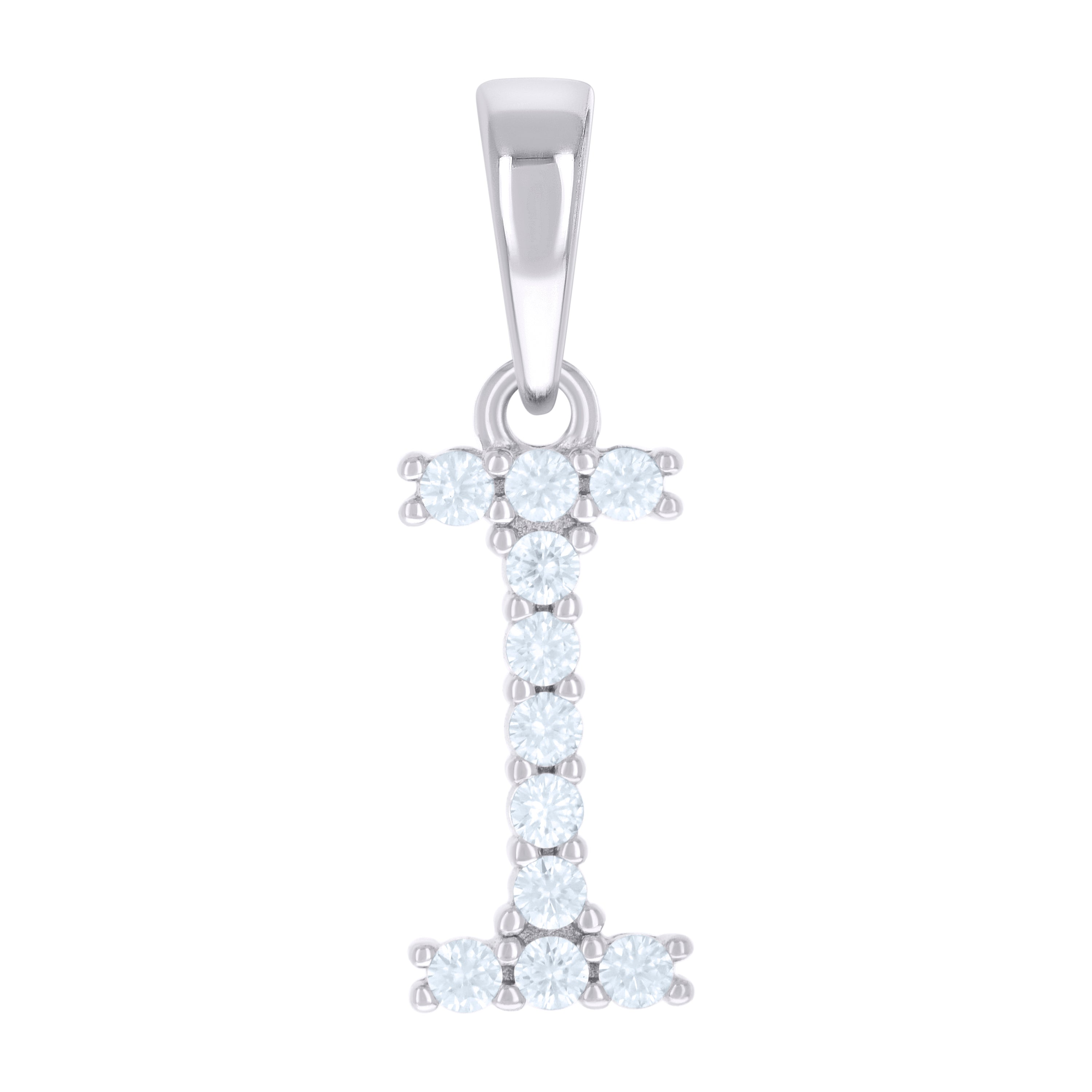 925 Sterling Silver Unisex Cubic-Zirconia Initial I Alphabet Charm Pendant