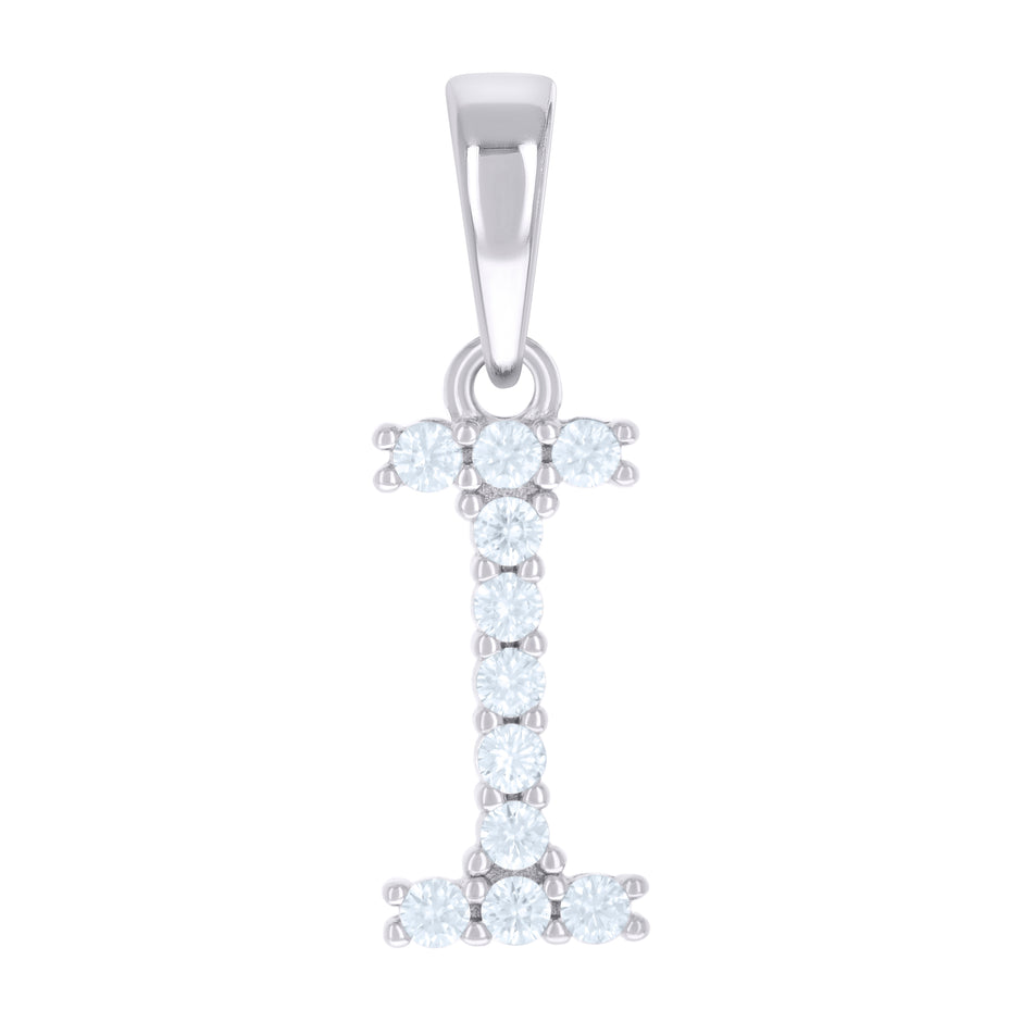 925 Sterling Silver Unisex Cubic-Zirconia Initial I Alphabet Charm Pendant