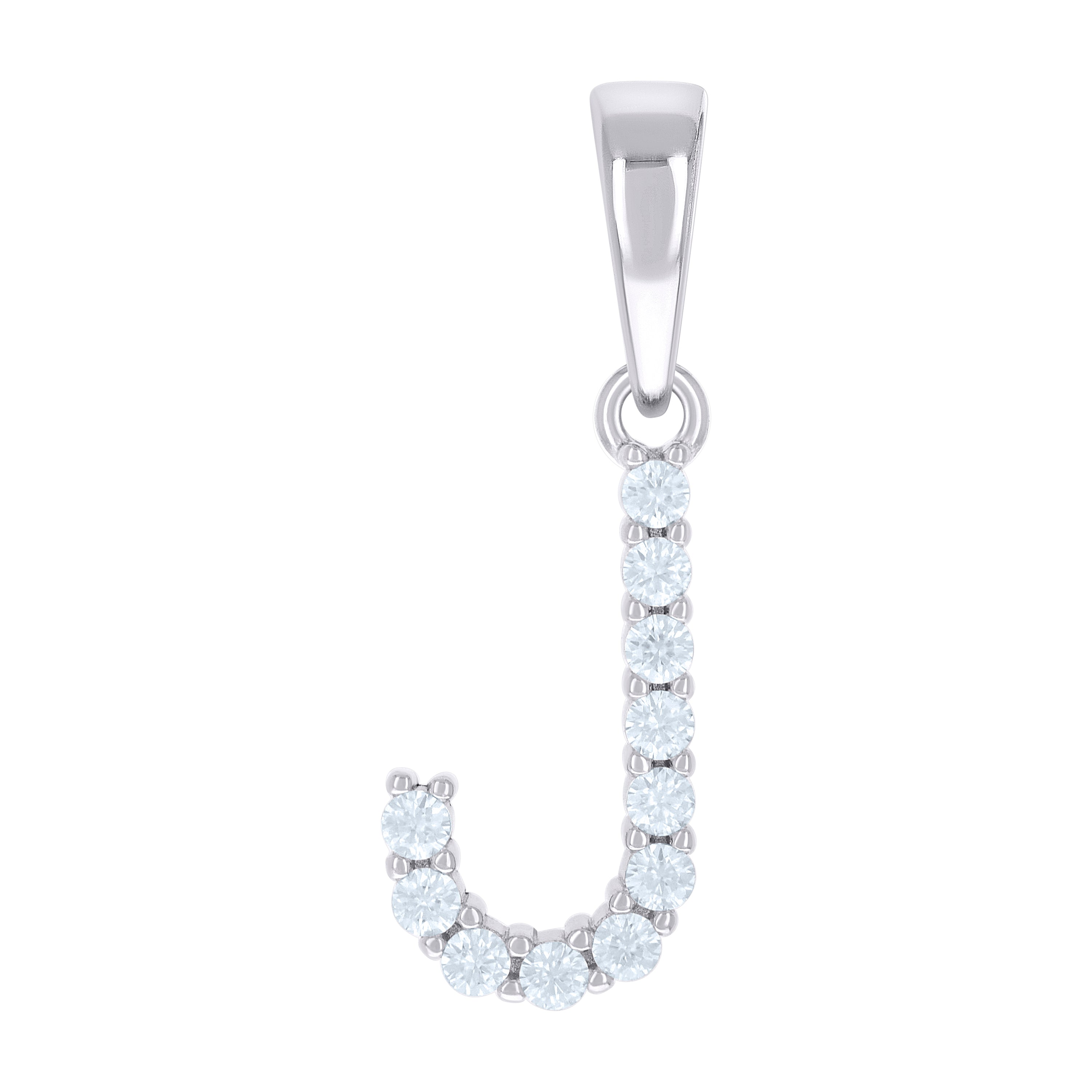 925 Sterling Silver Unisex Cubic-Zirconia Initial J Alphabet Charm Pendant