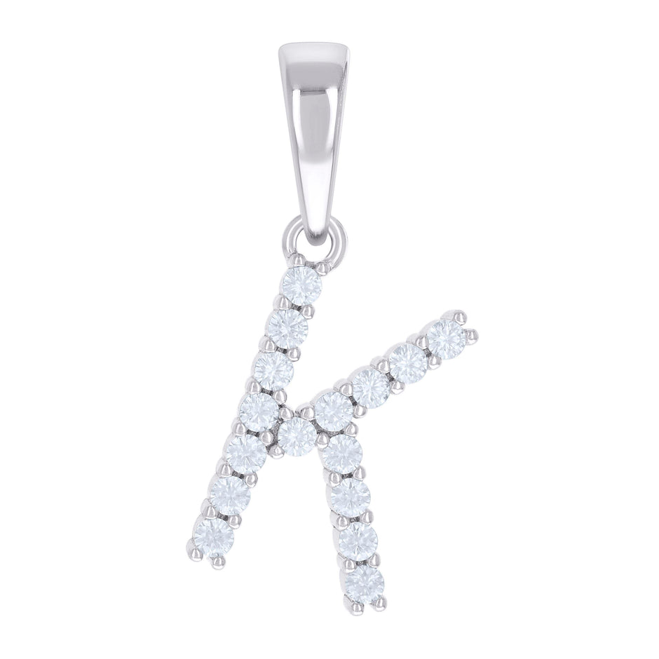 925 Sterling Silver Unisex Cubic-Zirconia Initial K Alphabet Charm Pendant