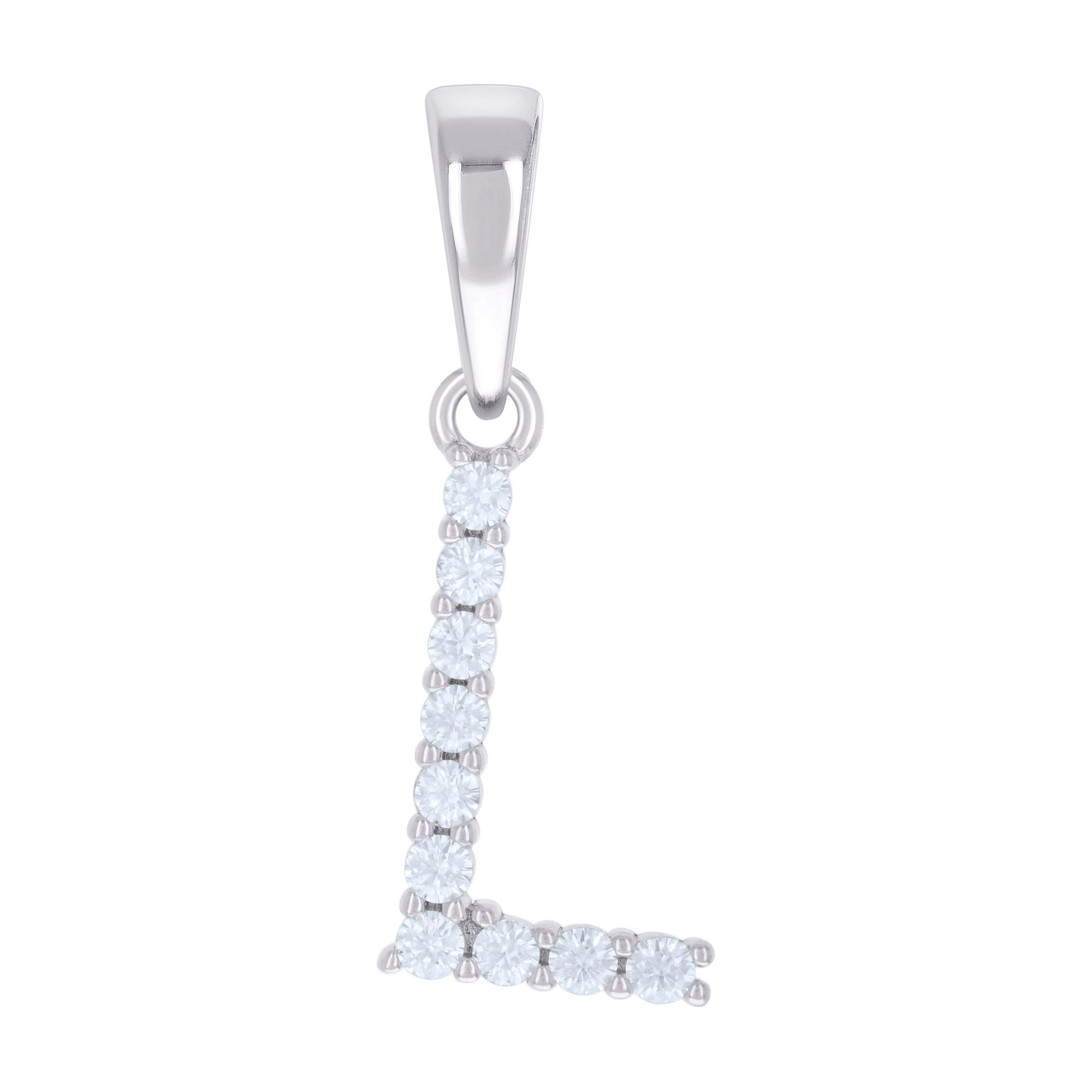 925 Sterling Silver Unisex Cubic-Zirconia Initial L Alphabet Charm Pendant