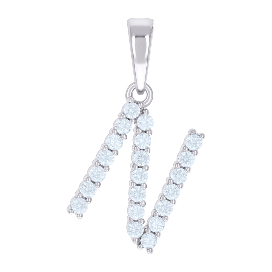 925 Sterling Silver Unisex Cubic-Zirconia Initial N Alphabet Charm Pendant