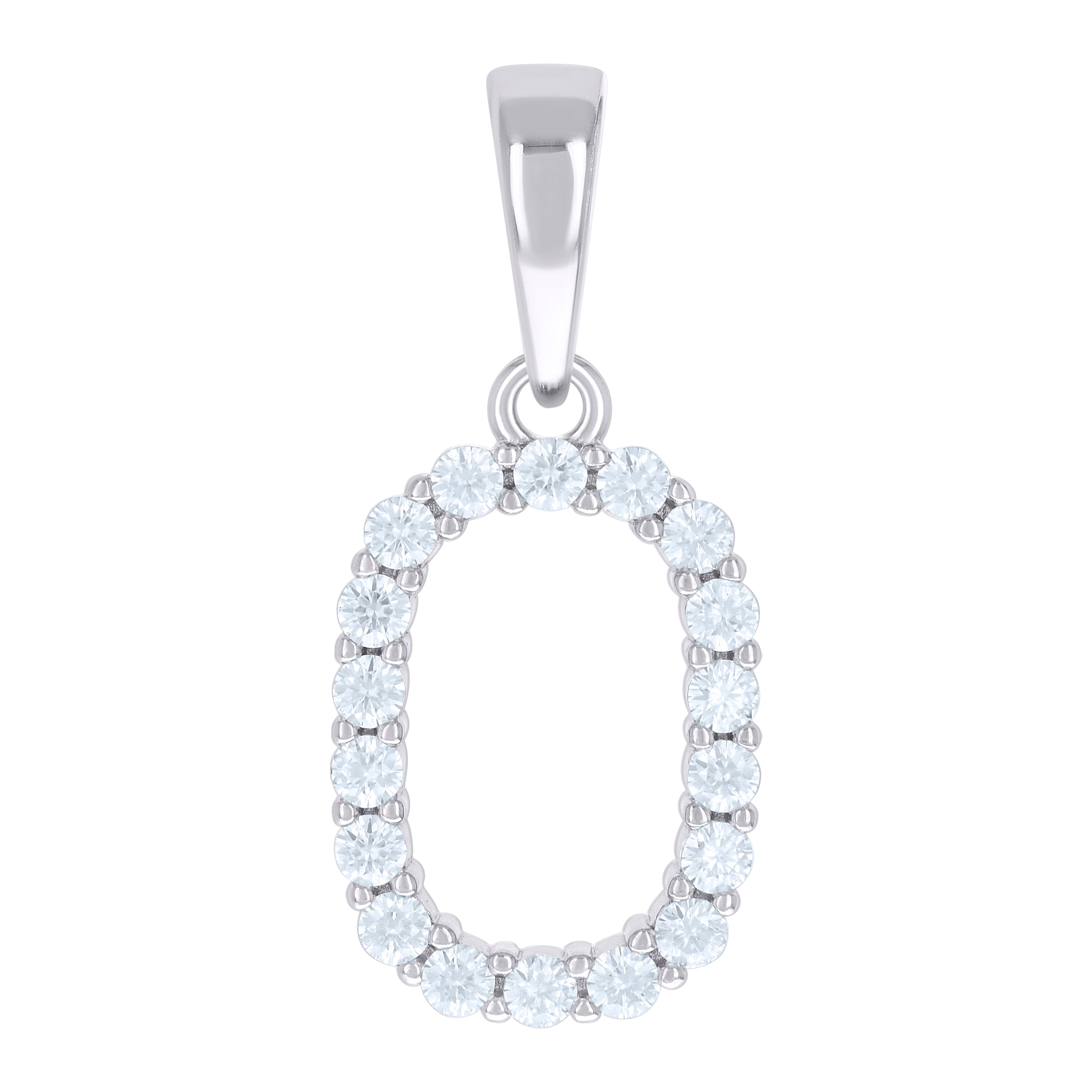 925 Sterling Silver Unisex Cubic-Zirconia Initial O Alphabet Charm Pendant