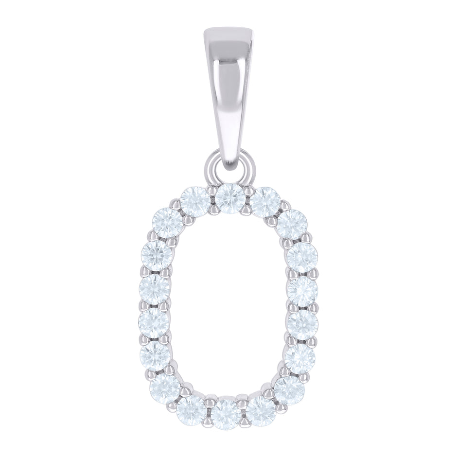 925 Sterling Silver Unisex Cubic-Zirconia Initial O Alphabet Charm Pendant