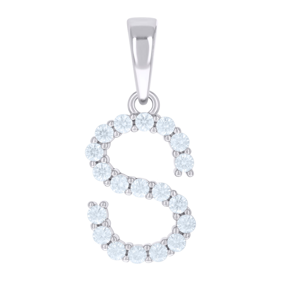 925 Sterling Silver Unisex Cubic-Zirconia Initial S Alphabet Charm Pendant