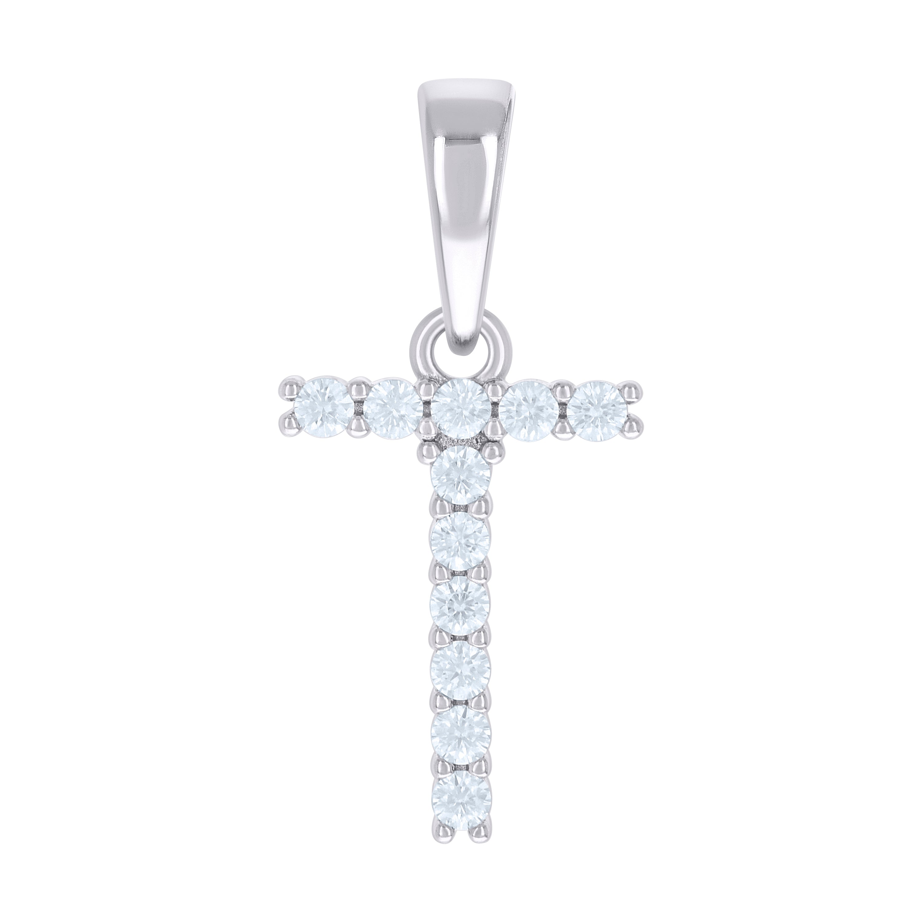 925 Sterling Silver Unisex Cubic-Zirconia Initial T Alphabet Charm Pendant