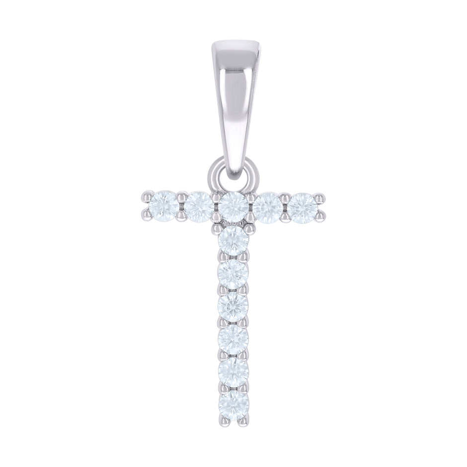 925 Sterling Silver Unisex Cubic-Zirconia Initial T Alphabet Charm Pendant