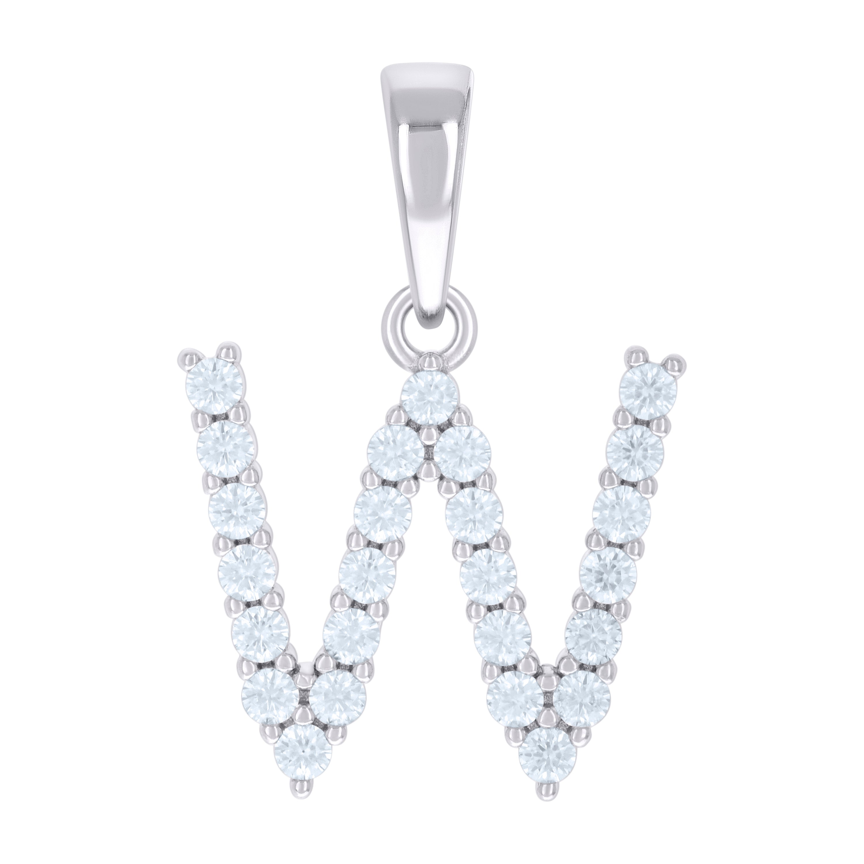 925 Sterling Silver Unisex Cubic-Zirconia Initial W Alphabet Charm Pendant