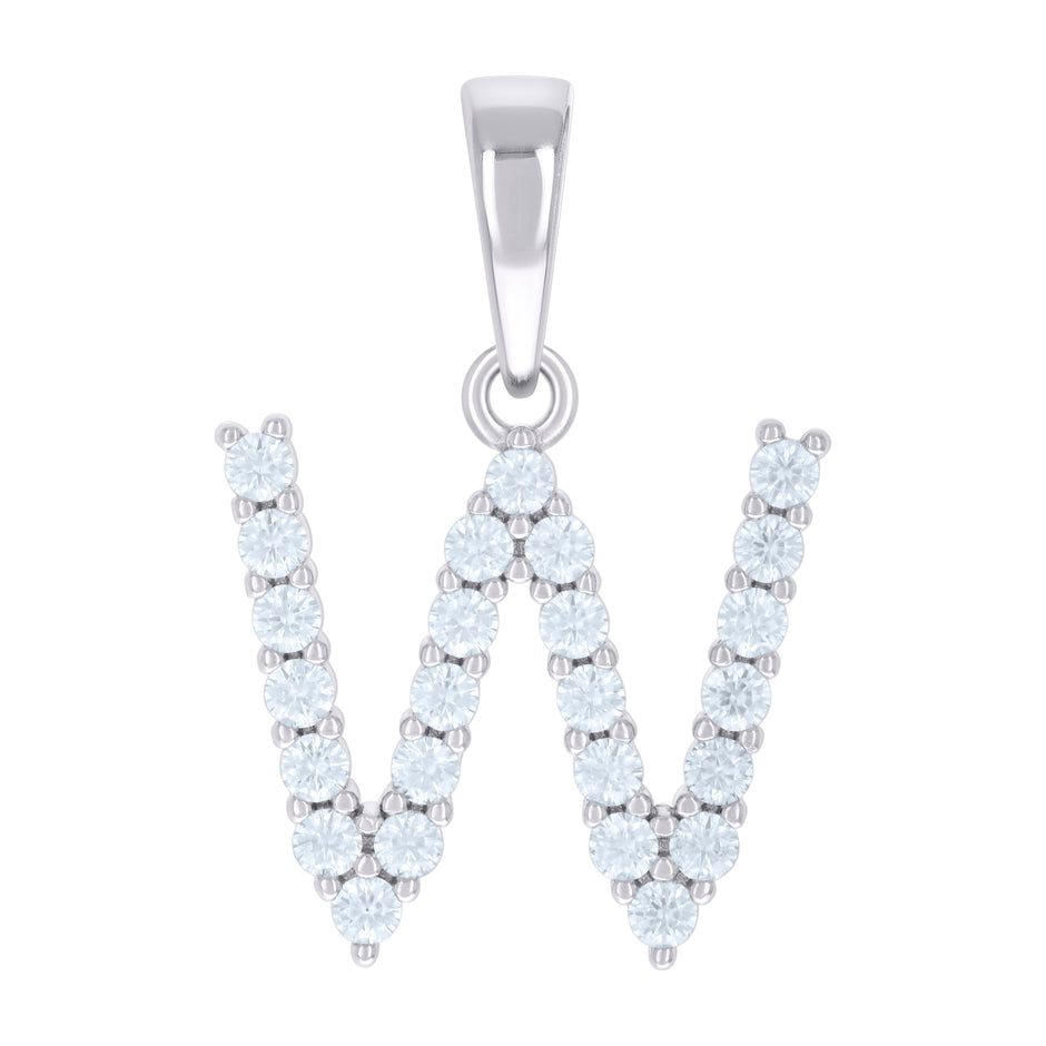 925 Sterling Silver Unisex Cubic-Zirconia Initial W Alphabet Charm Pendant