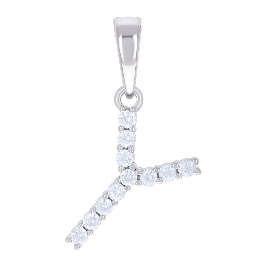 925 Sterling Silver Unisex Cubic-Zirconia Initial Y Alphabet Charm Pendant