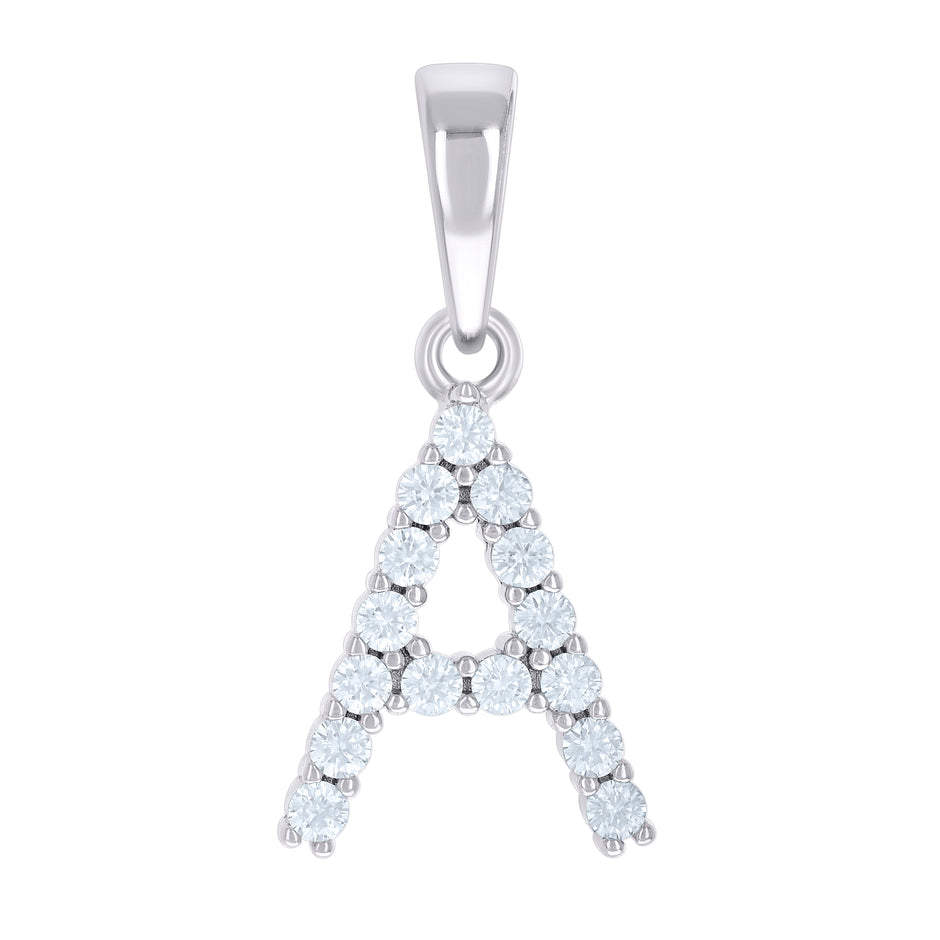 925 Sterling Silver Unisex Cubic-Zirconia Initial A Alphabet Charm Pendant