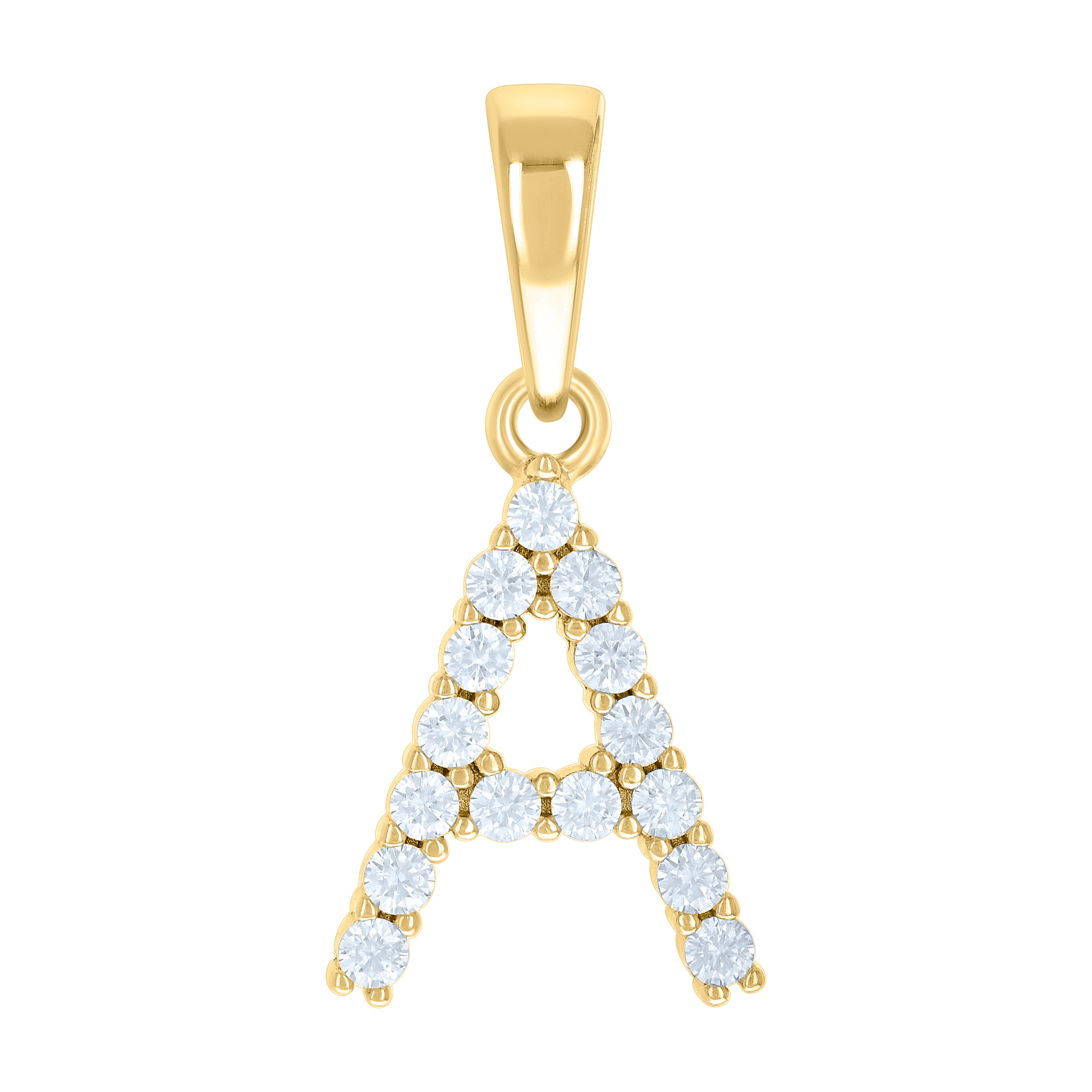 925 Sterling Silver Yellow-tone Unisex Cubic-Zirconia Initial A Alphabet Charm Pendant