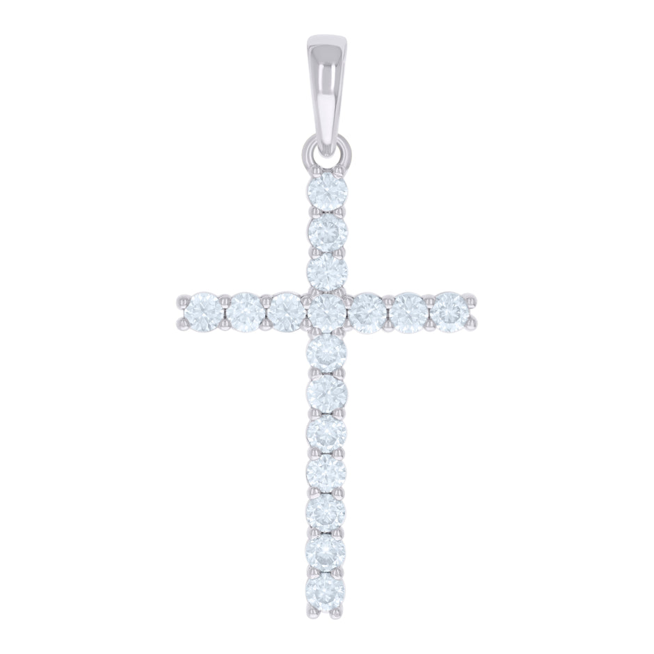 925 Sterling Silver Mens Cubic-Zirconia Cross Religious Charm Pendant