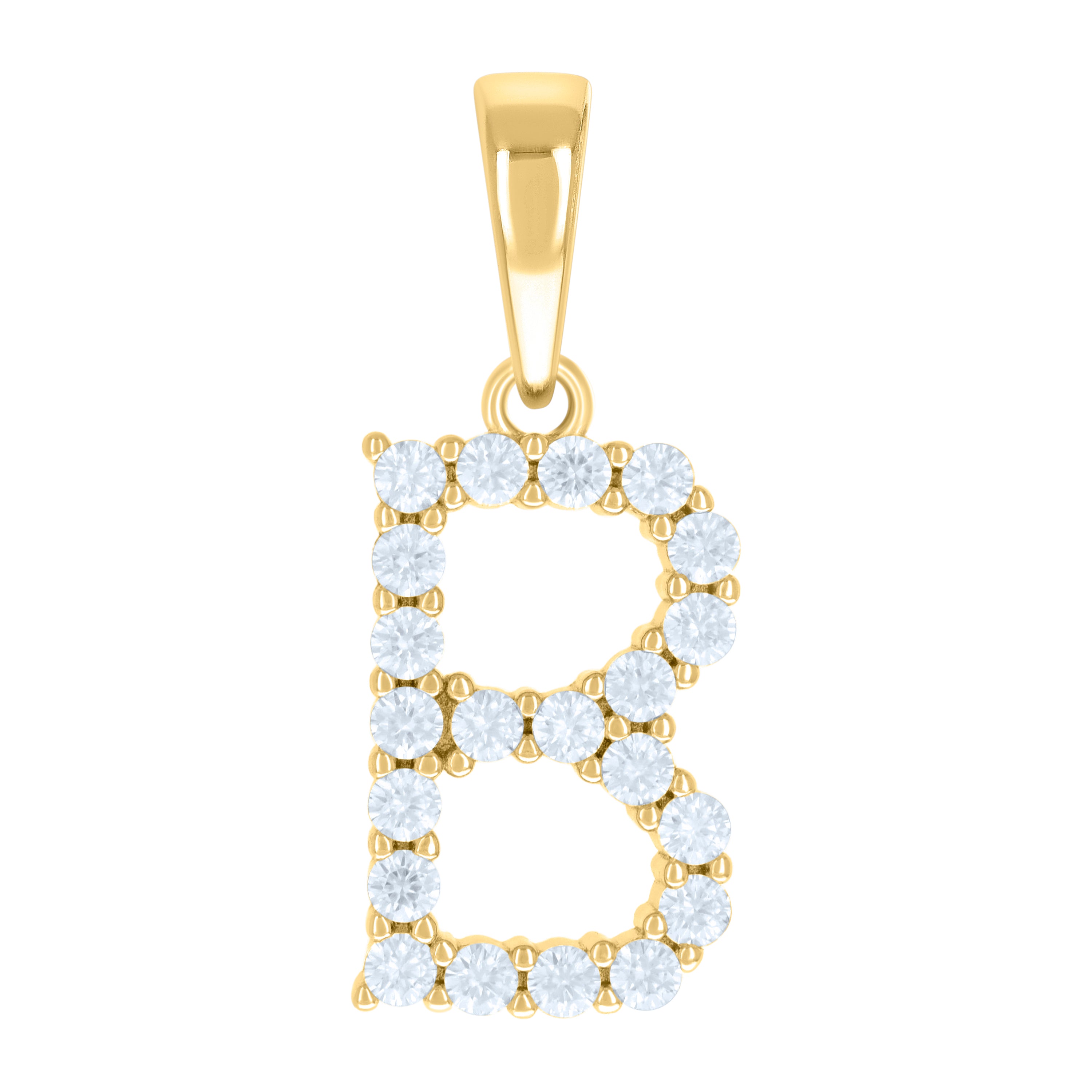 925 Sterling Silver Yellow-tone Unisex Cubic-Zirconia Initial B Alphabet Charm Pendant