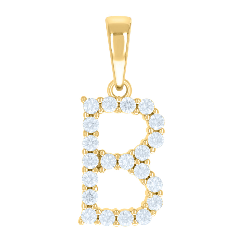 925 Sterling Silver Yellow-tone Unisex Cubic-Zirconia Initial B Alphabet Charm Pendant