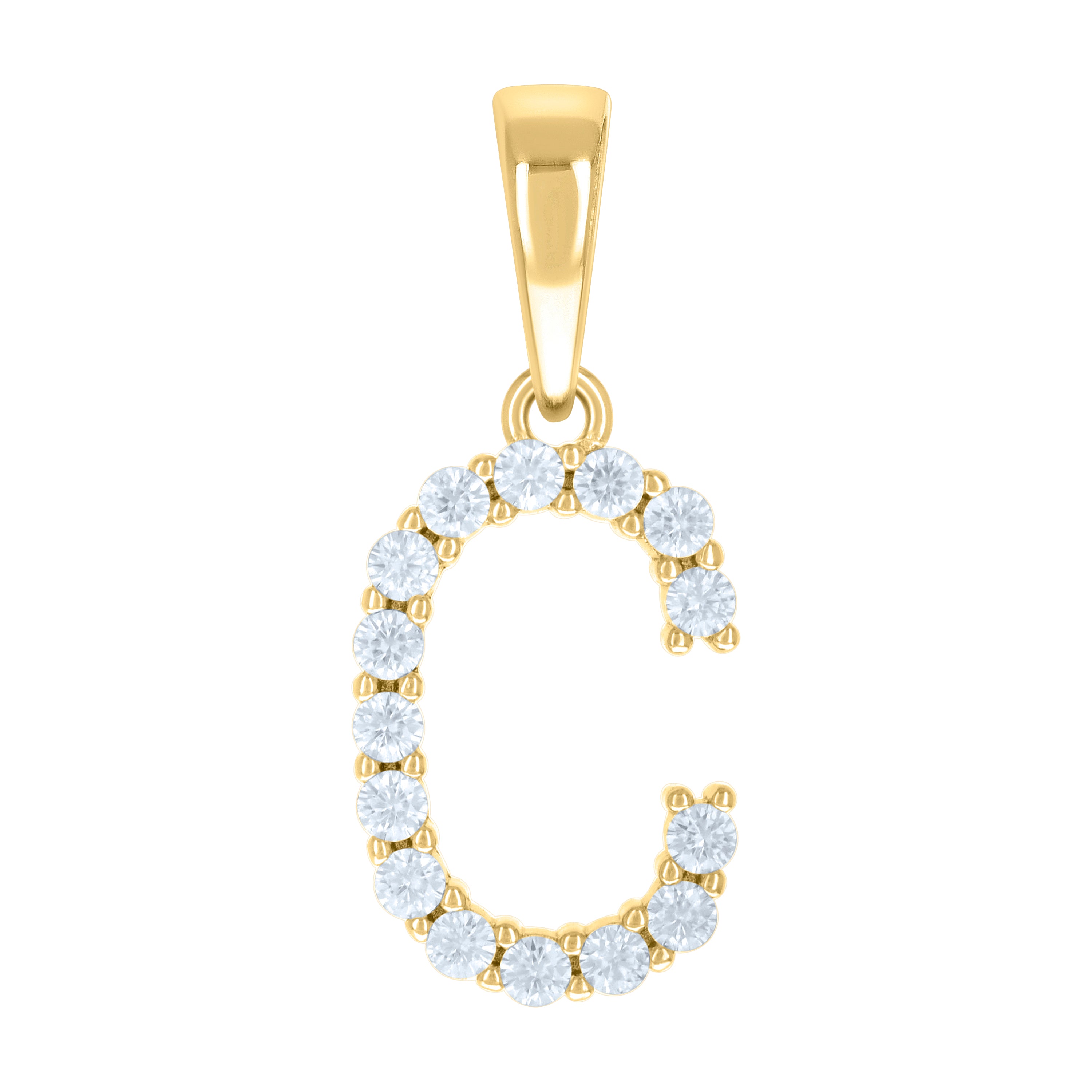 925 Sterling Silver Yellow-tone Unisex Cubic-Zirconia Initial C Alphabet Charm Pendant
