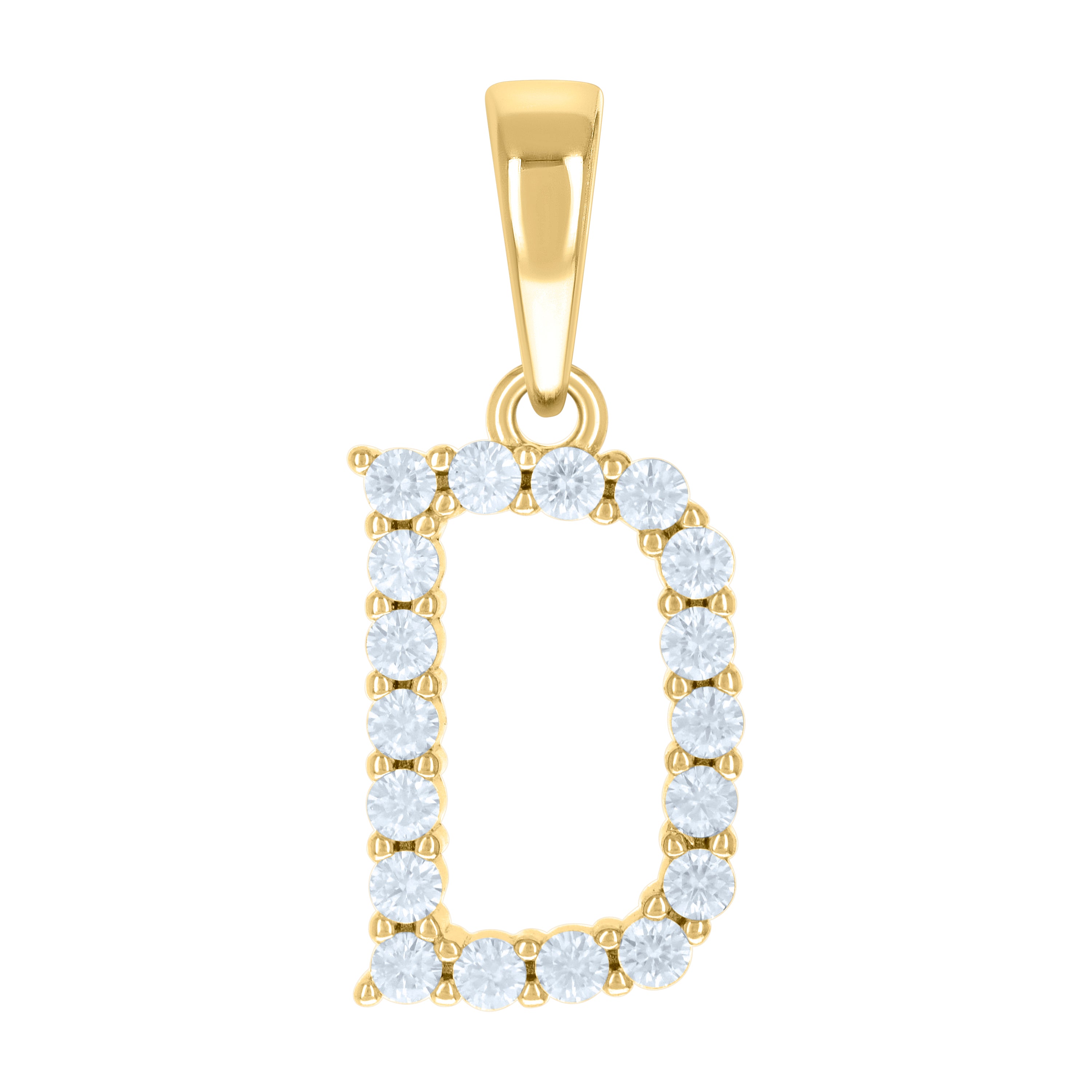 925 Sterling Silver Yellow-tone Unisex Cubic-Zirconia Initial D Alphabet Charm Pendant