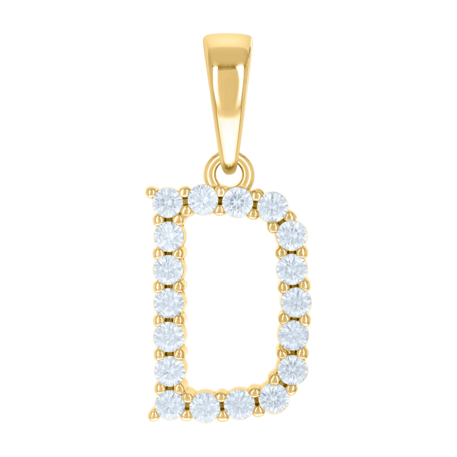 925 Sterling Silver Yellow-tone Unisex Cubic-Zirconia Initial D Alphabet Charm Pendant