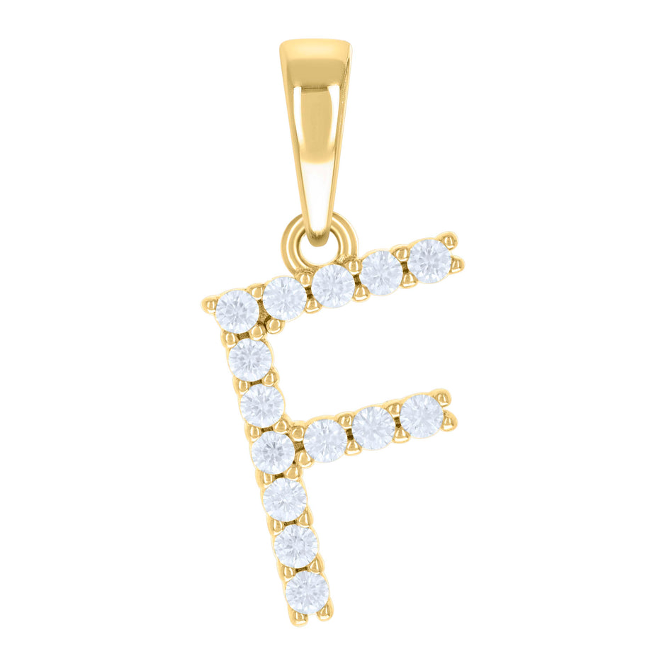 925 Sterling Silver Yellow-tone Unisex Cubic-Zirconia Initial F Alphabet Charm Pendant