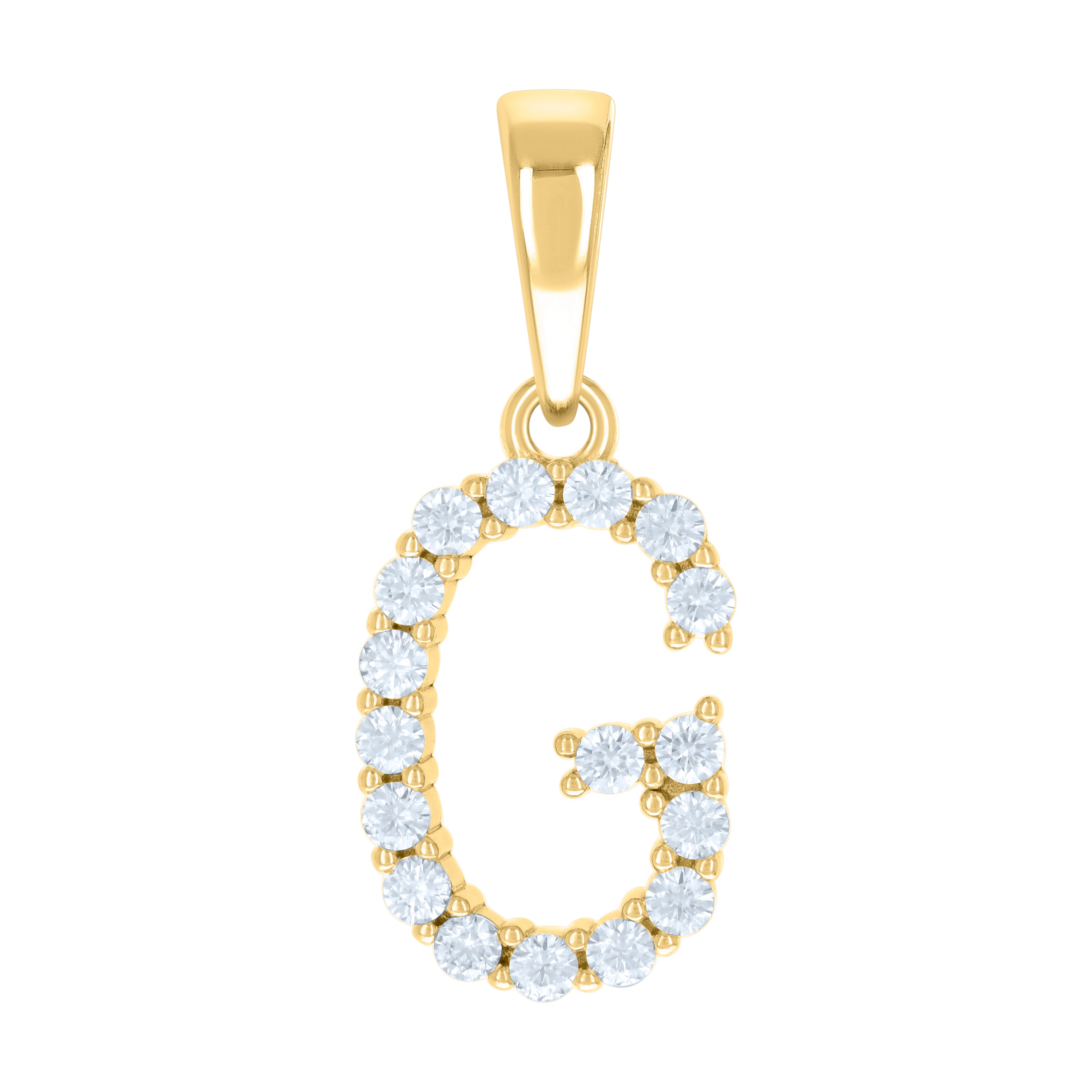 925 Sterling Silver Yellow-tone Unisex Cubic-Zirconia Initial G Alphabet Charm Pendant