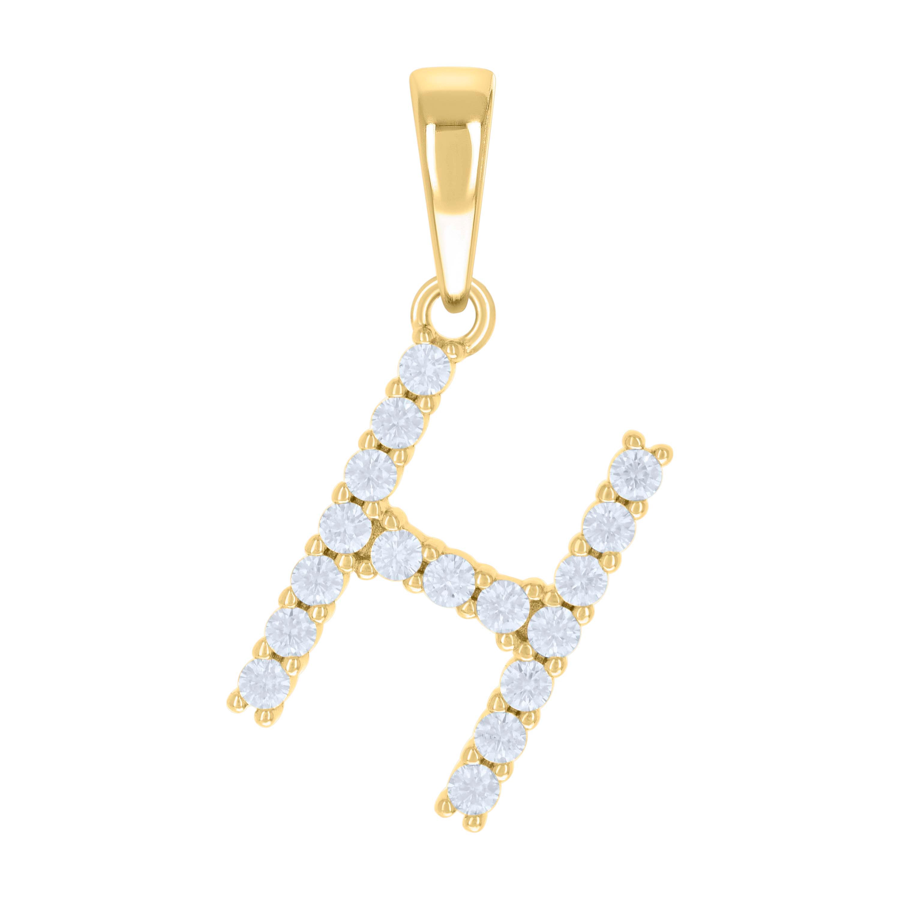 925 Sterling Silver Yellow-tone Unisex Cubic-Zirconia Initial H Alphabet Charm Pendant