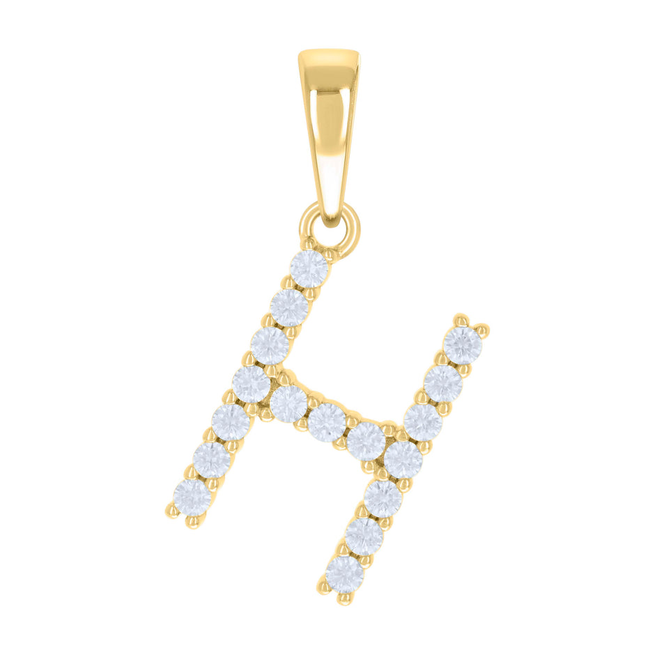 925 Sterling Silver Yellow-tone Unisex Cubic-Zirconia Initial H Alphabet Charm Pendant