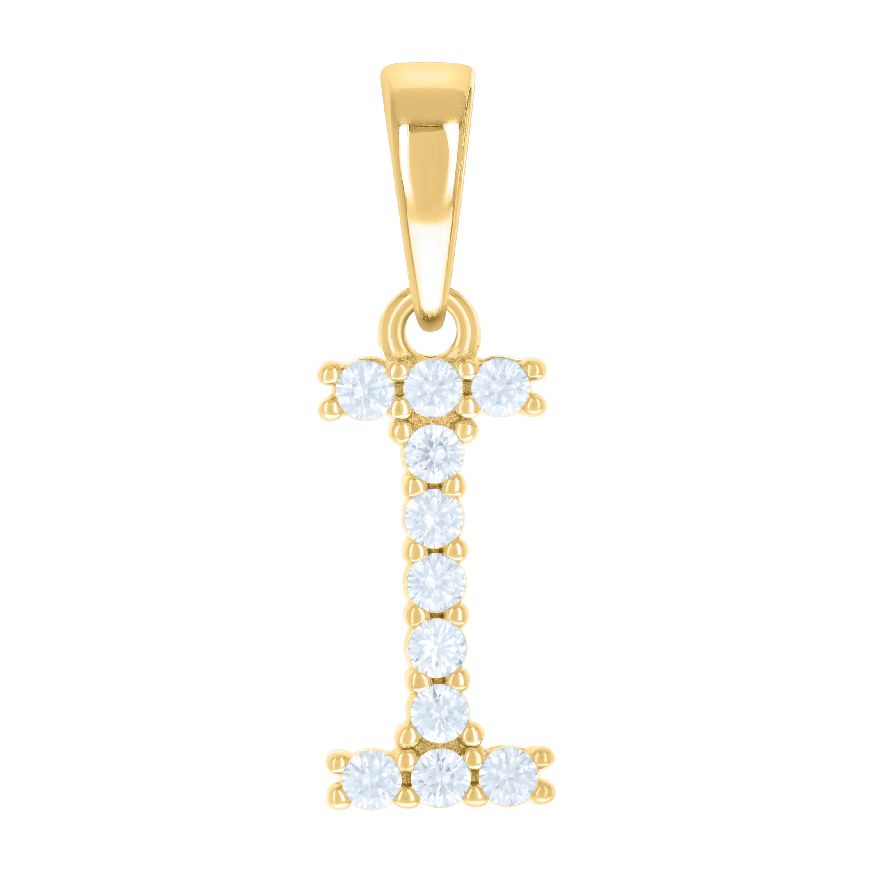 925 Sterling Silver Yellow-tone Unisex Cubic-Zirconia Initial I Alphabet Charm Pendant