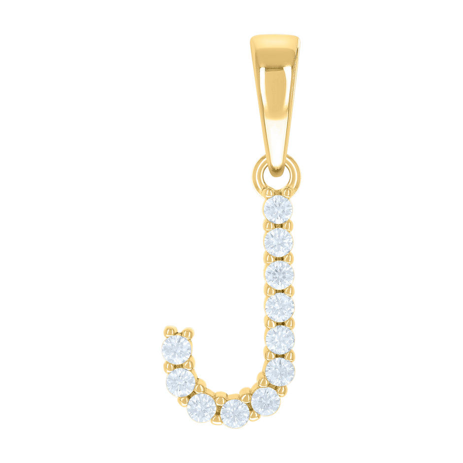 925 Sterling Silver Yellow-tone Unisex Cubic-Zirconia Initial J Alphabet Charm Pendant