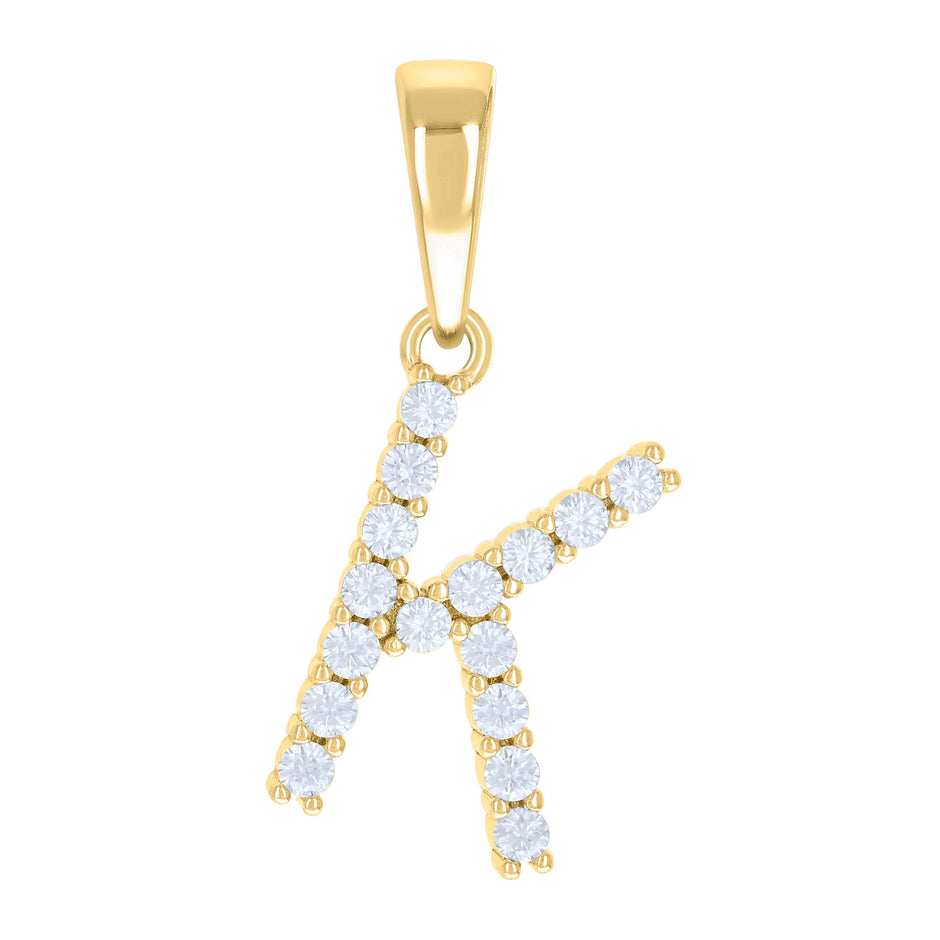 925 Sterling Silver Yellow-tone Unisex Cubic-Zirconia Initial K Alphabet Charm Pendant