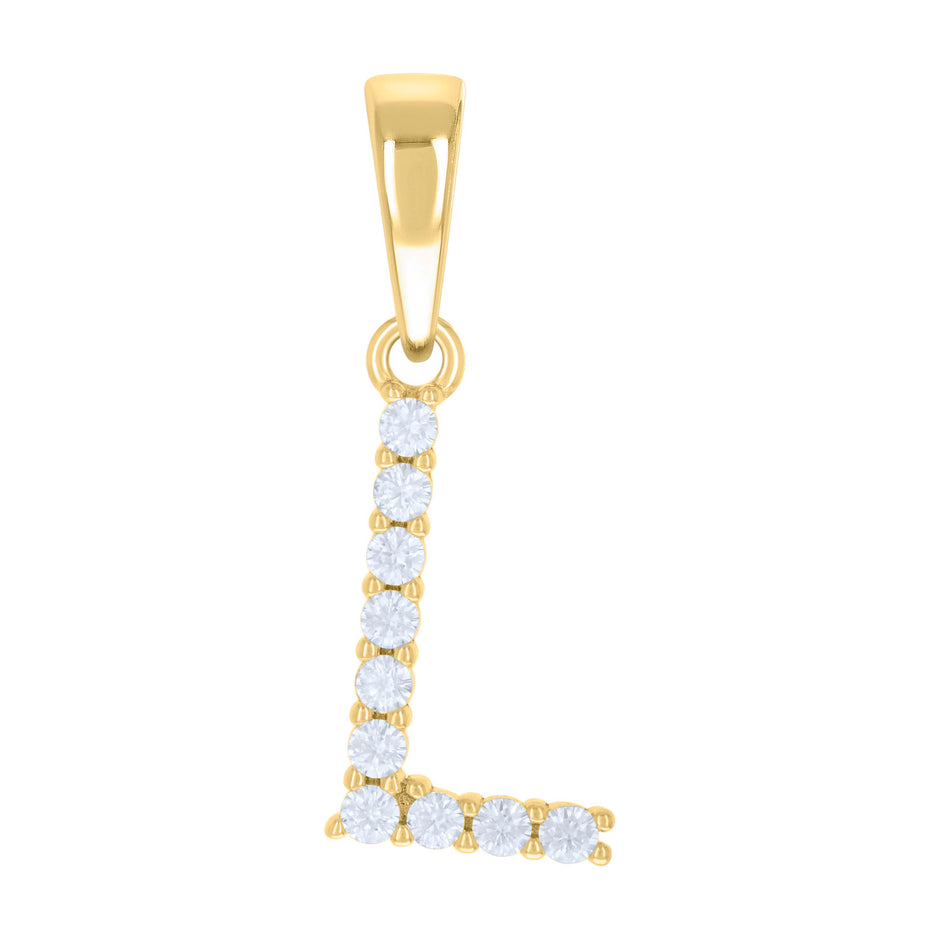 925 Sterling Silver Yellow-tone Unisex Cubic-Zirconia Initial L Alphabet Charm Pendant