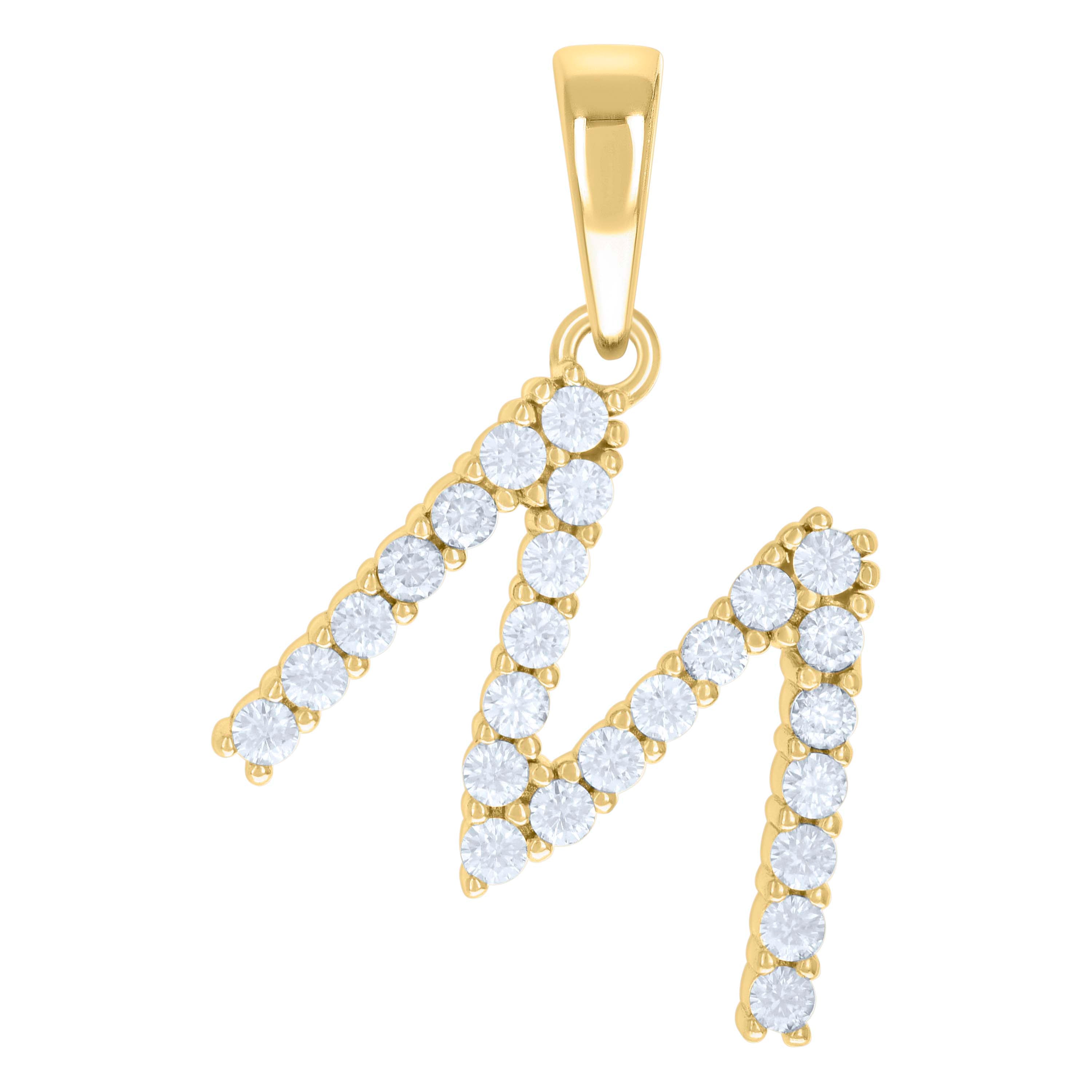 925 Sterling Silver Yellow-tone Unisex Cubic-Zirconia Initial M Alphabet Charm Pendant