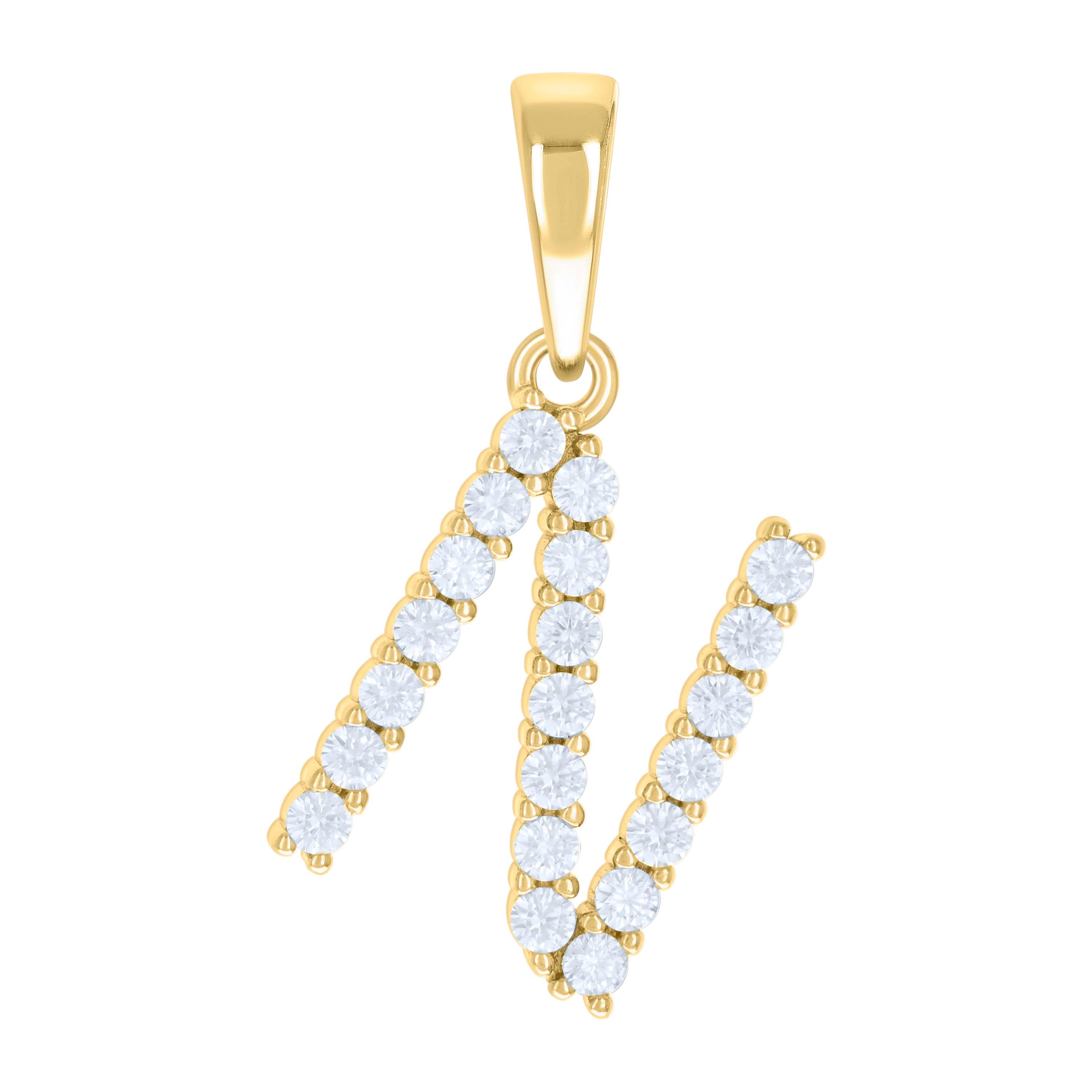 925 Sterling Silver Yellow-tone Unisex Cubic-Zirconia Initial N Alphabet Charm Pendant