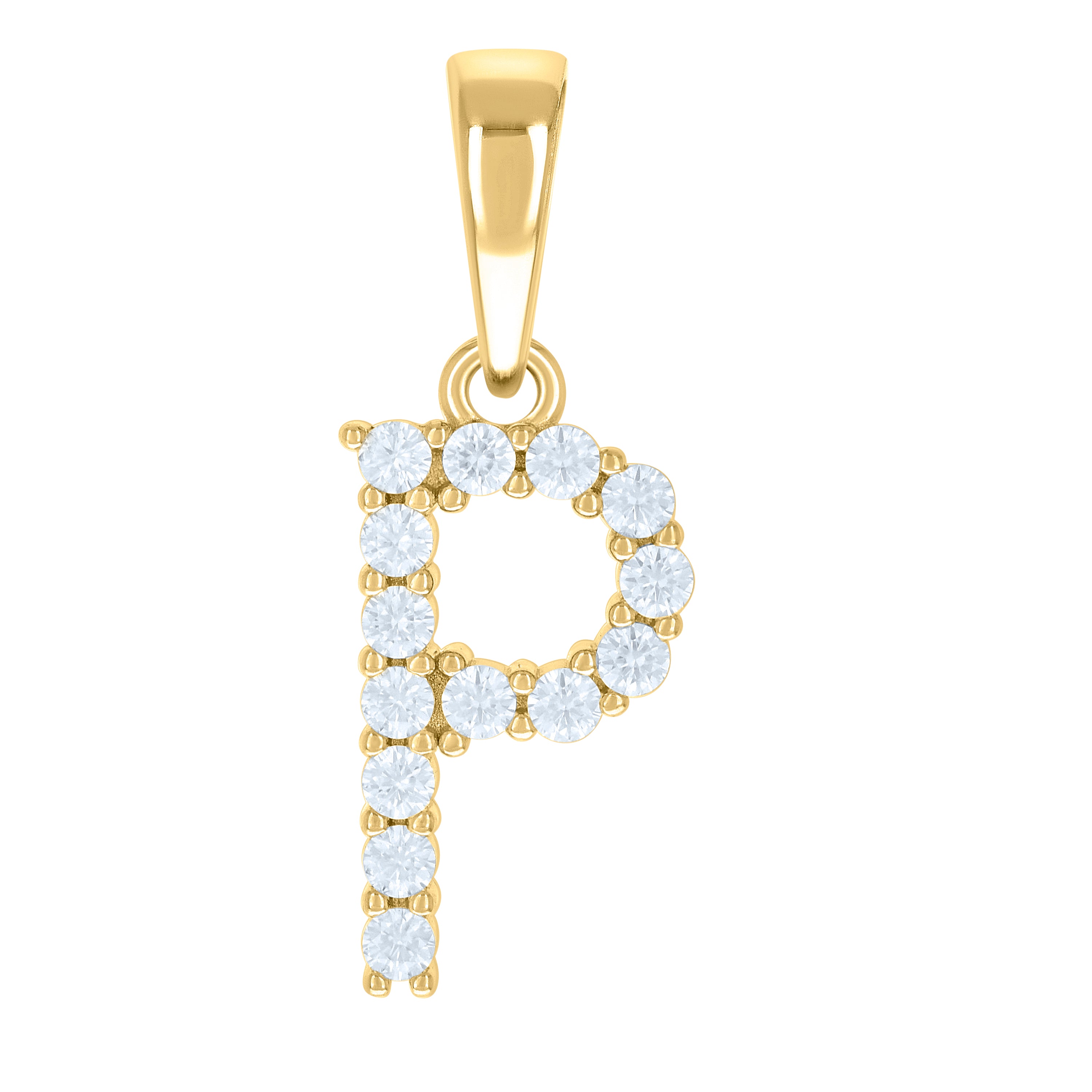 925 Sterling Silver Yellow-tone Unisex Cubic-Zirconia Initial P Alphabet Charm Pendant