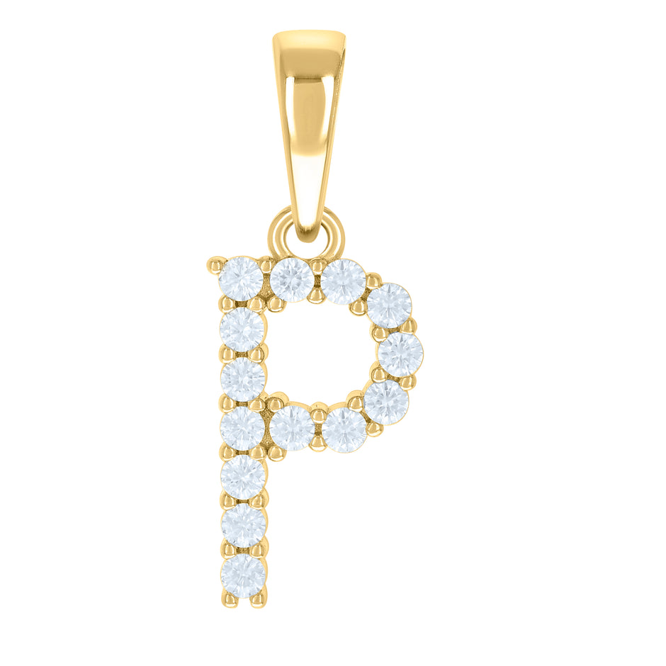 925 Sterling Silver Yellow-tone Unisex Cubic-Zirconia Initial P Alphabet Charm Pendant