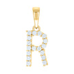 925 Sterling Silver Yellow-tone Unisex Cubic-Zirconia Initial R Alphabet Charm Pendant