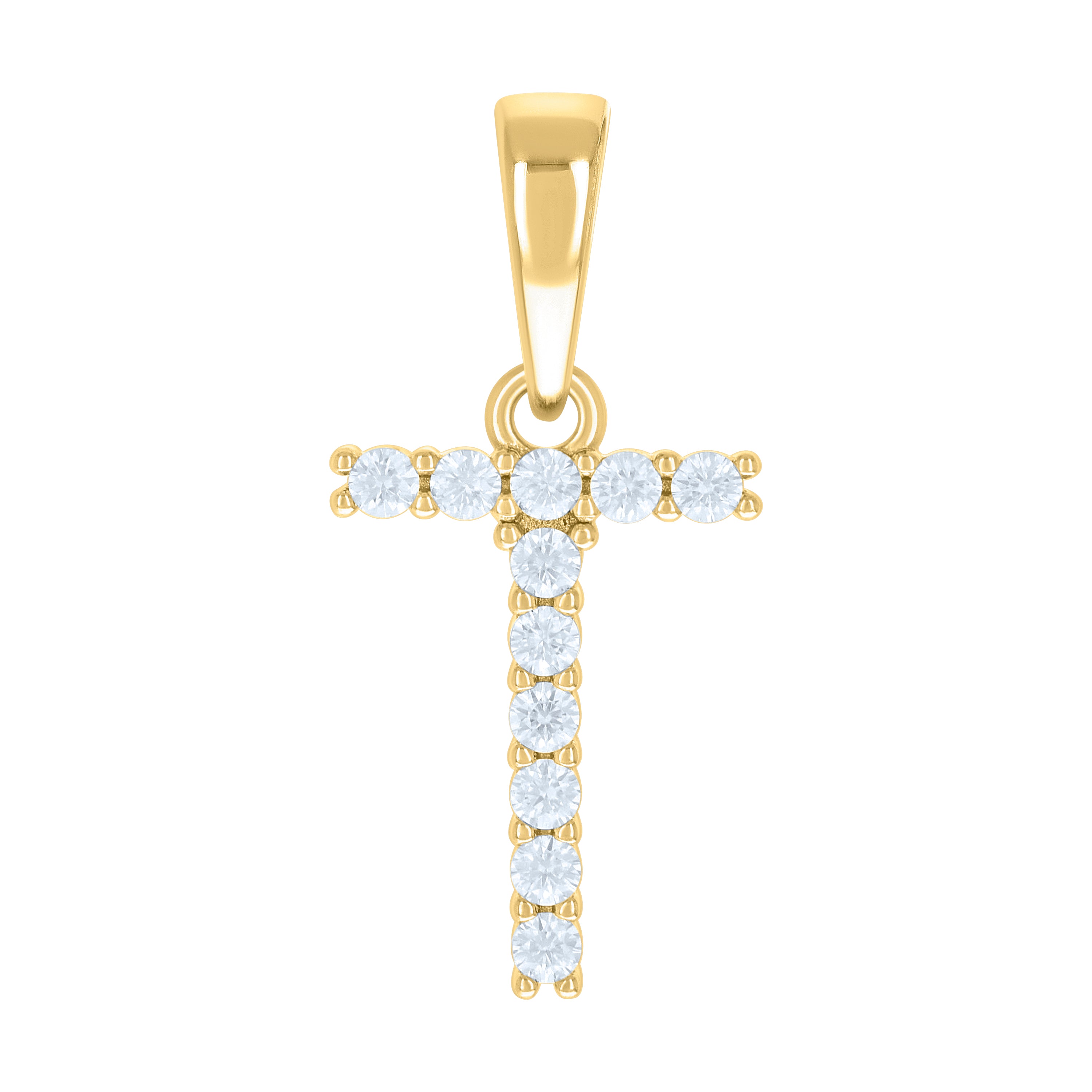 925 Sterling Silver Yellow-tone Unisex Cubic-Zirconia Initial T Alphabet Charm Pendant