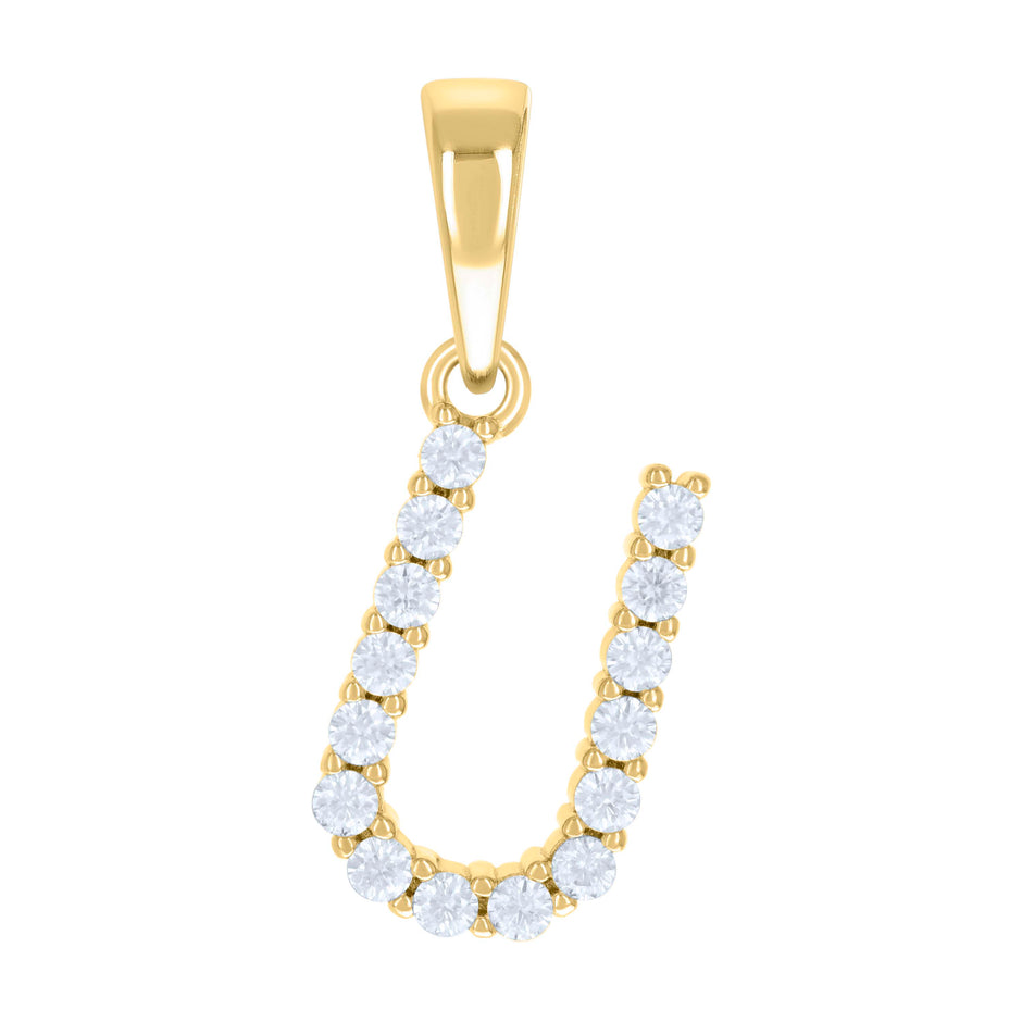 925 Sterling Silver Yellow-tone Unisex Cubic-Zirconia Initial U Alphabet Charm Pendant