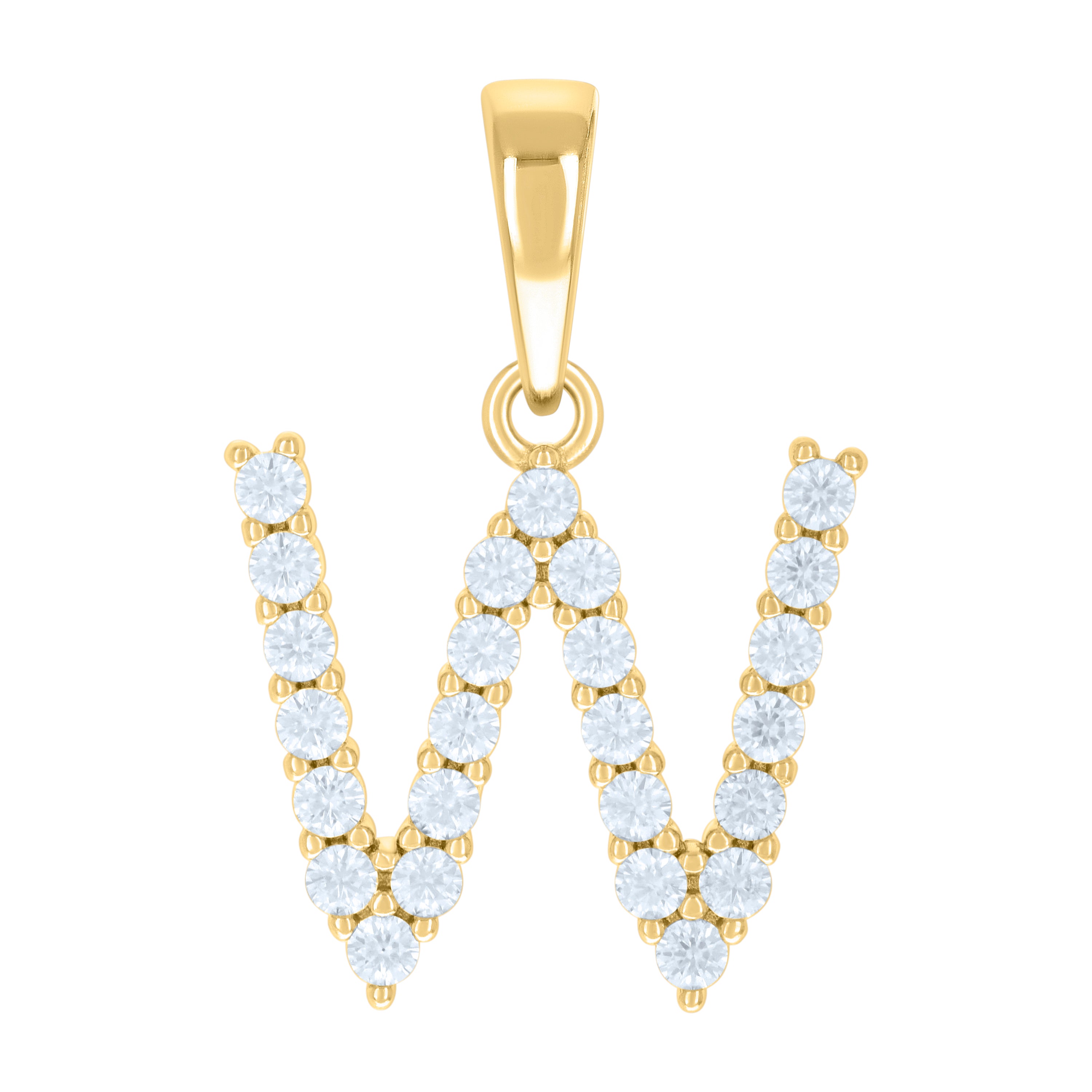 925 Sterling Silver Yellow-tone Unisex Cubic-Zirconia Initial W Alphabet Charm Pendant